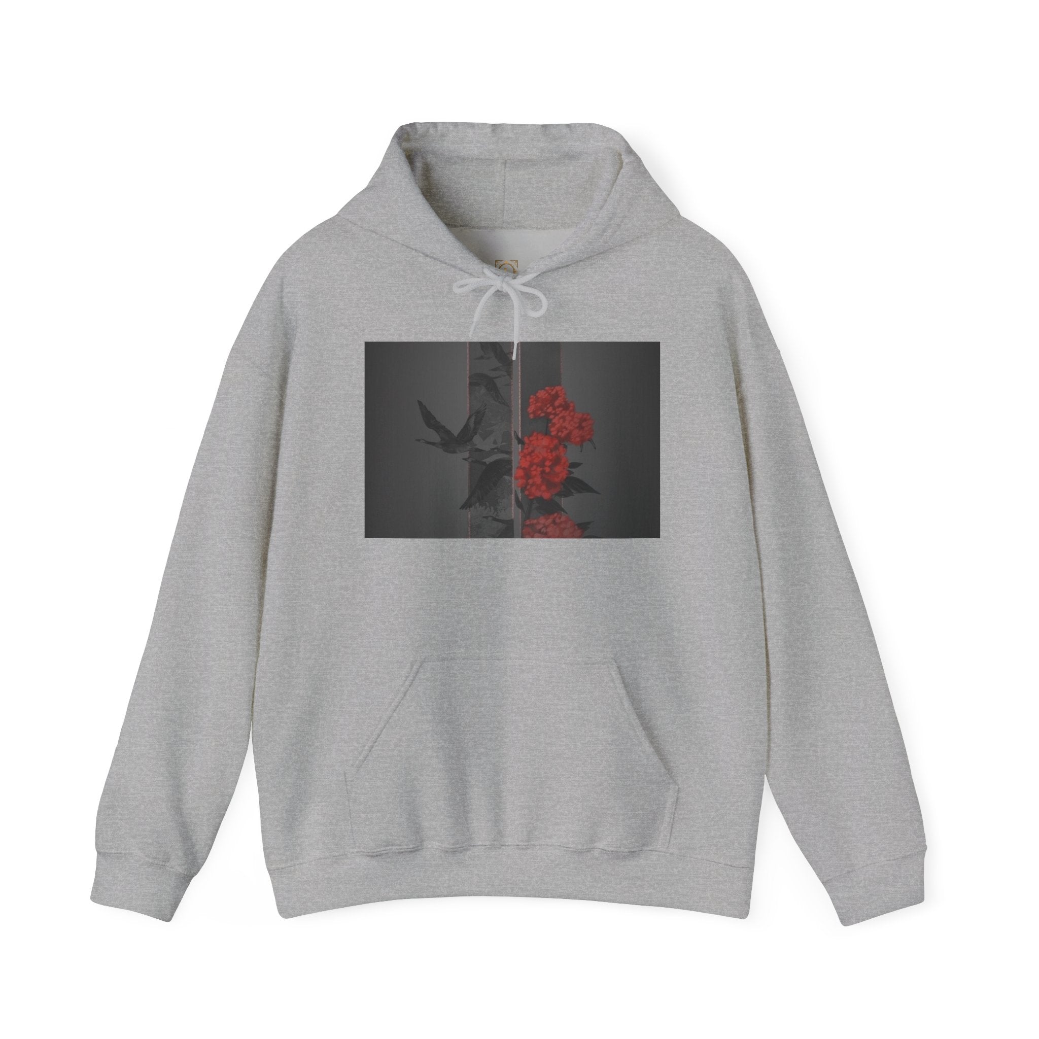 Floral Noir Hoodie — Red Roses on Dark Background