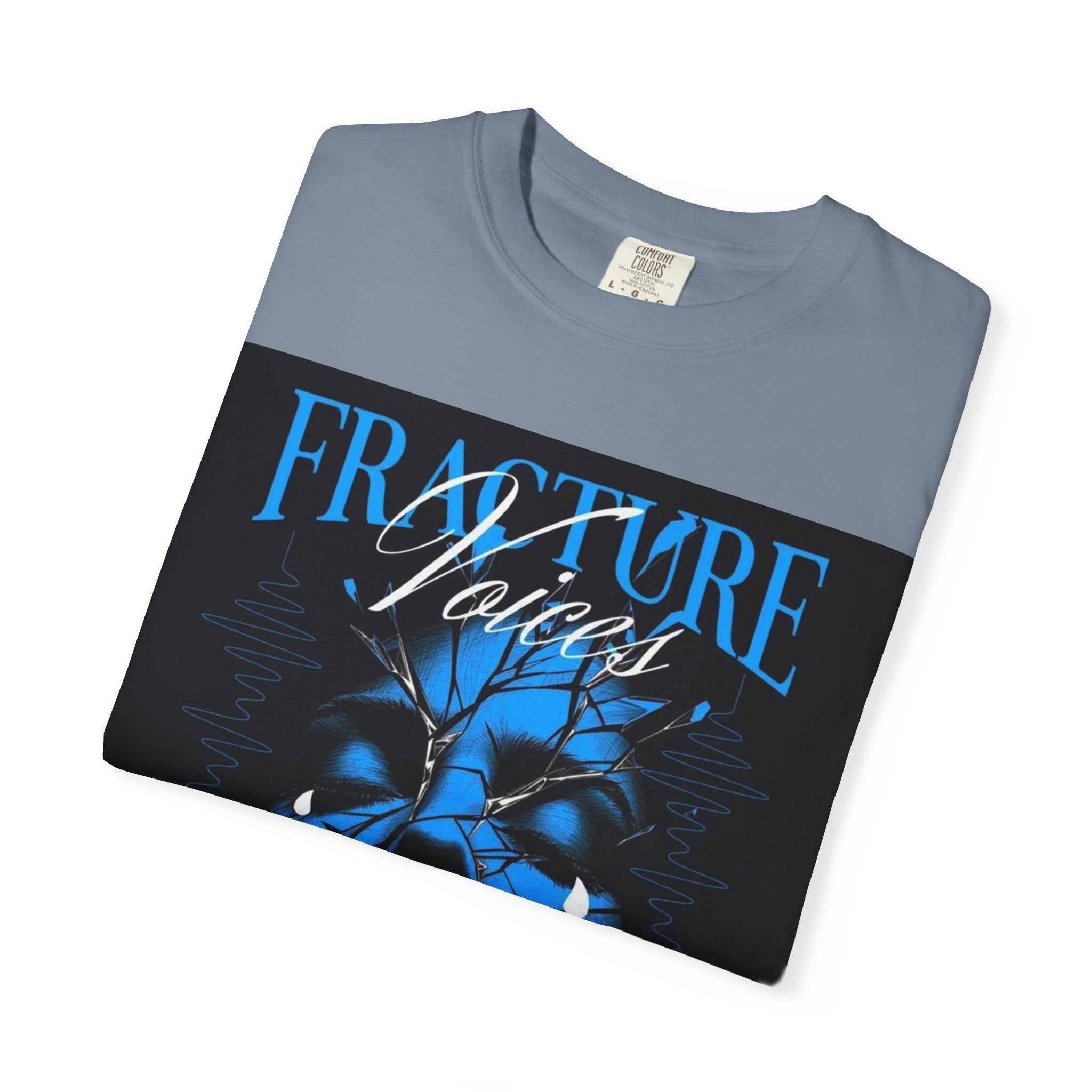 Graphic T-Shirt — "Fracture Voices" Blue Face Design (Back "Legaciess" Logo)
