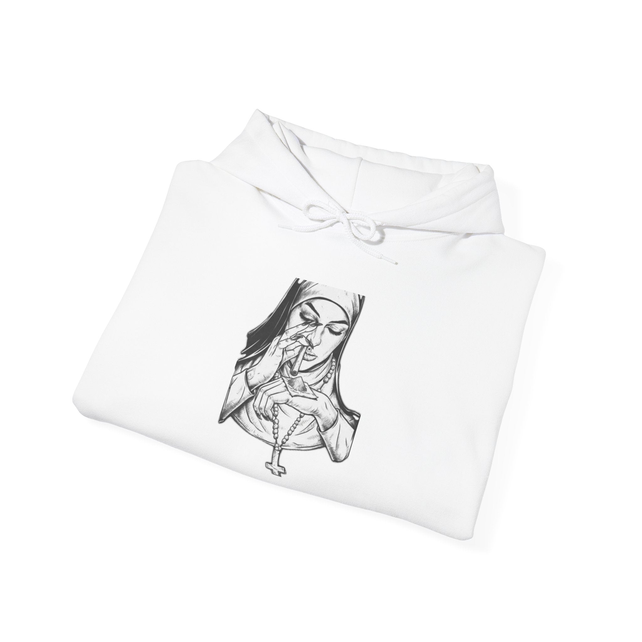 Praying Nun Graphic Hoodie – Gothic Religious Illustration Sweatshirt