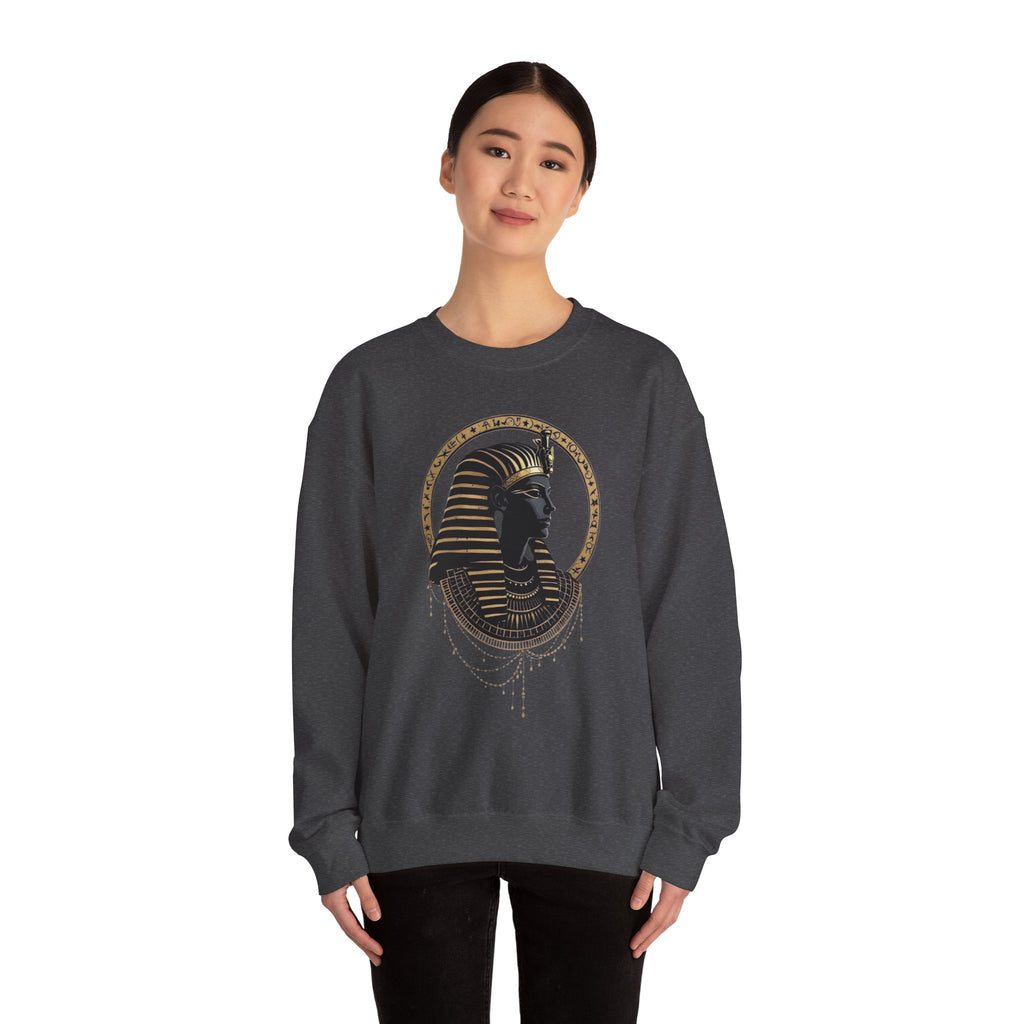 Egyptian Pharaoh Crewneck Sweatshirt — Gold & Black Tutankhamun Profile