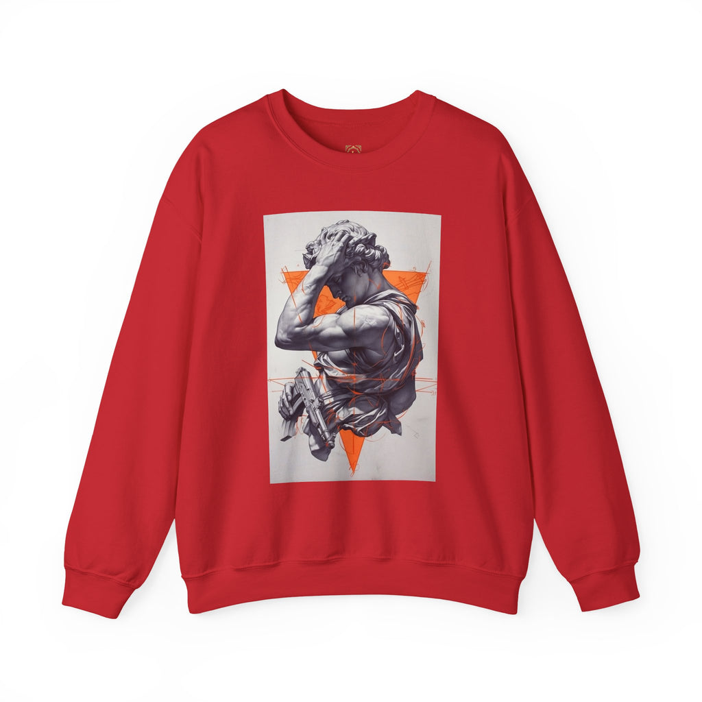 Statue Graphic Sweatshirt — Vintage Sculpture with Orange Triangle