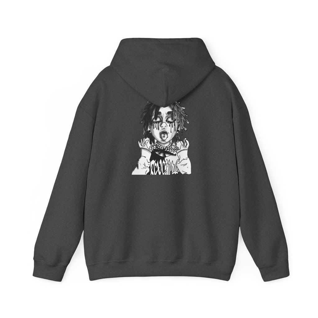 Horror Manga Hoodie — Black & White Creepy Portrait Pullover