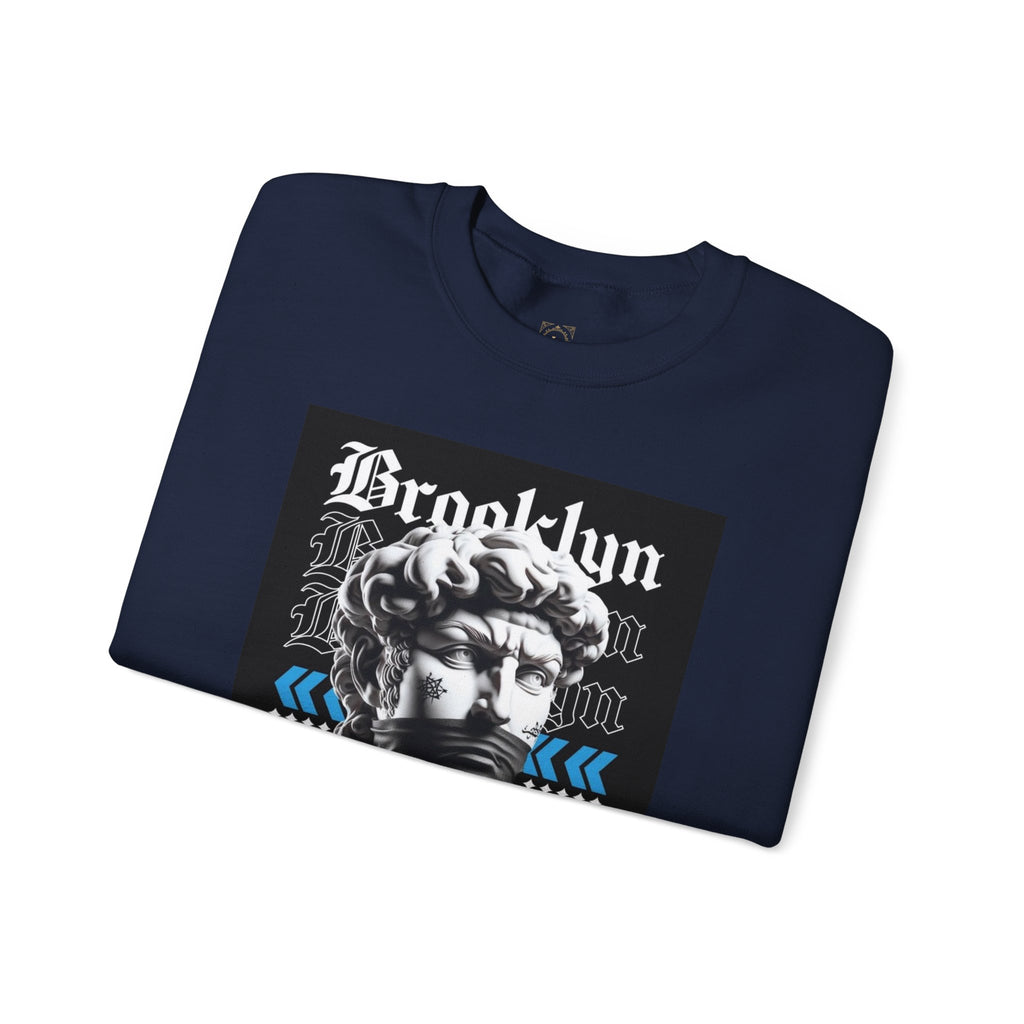Crewneck Sweatshirt — 'Brooklyn' Statue Graphic with “Fuck the Rules” Streetwear Slogan