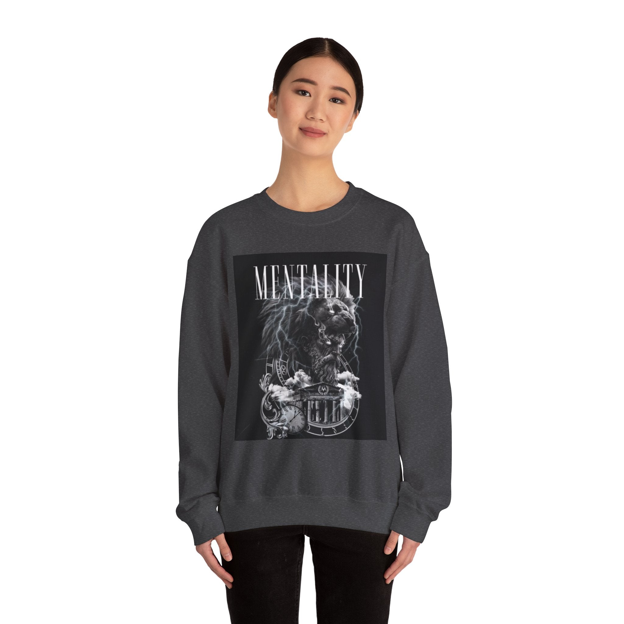 Crewneck Sweatshirt — 'MENTALITY' Lion Graphic | LEGACiESS Back Logo