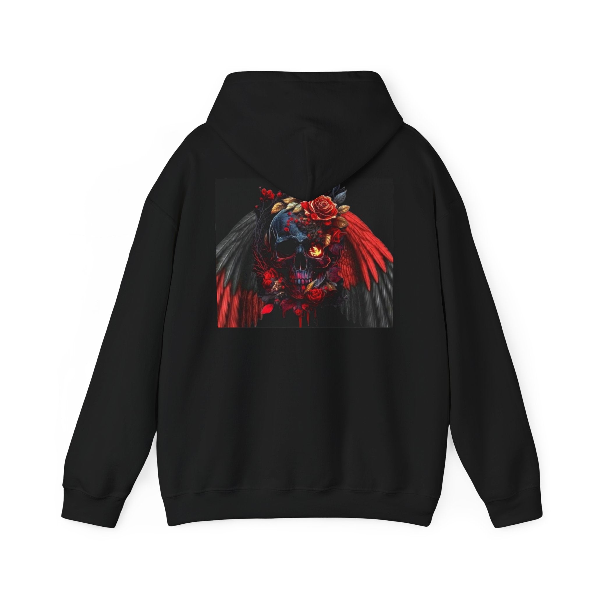 Skull Rose Wings Hoodie — Gothic Floral Skull Pullover