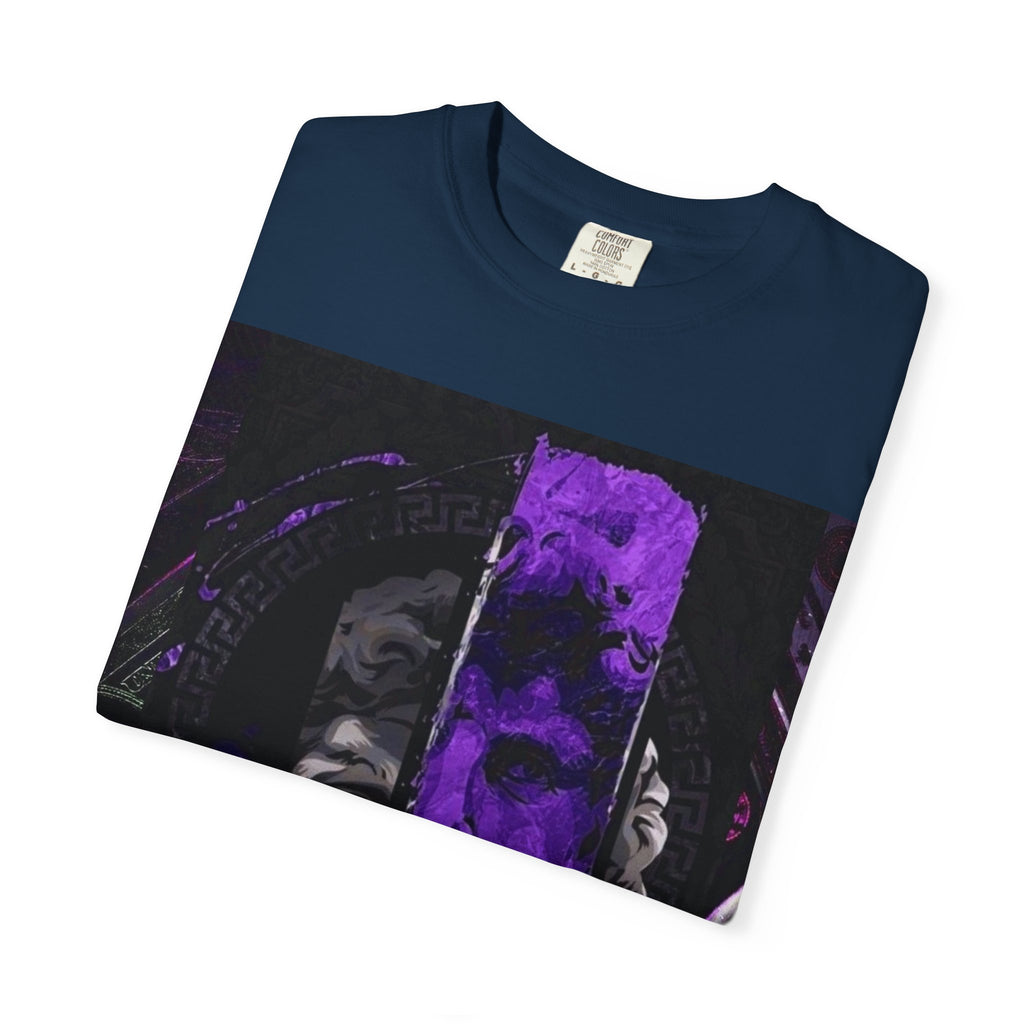 Dramatic Split-Face Graphic T-Shirt — Purple Noir Portrait Tee