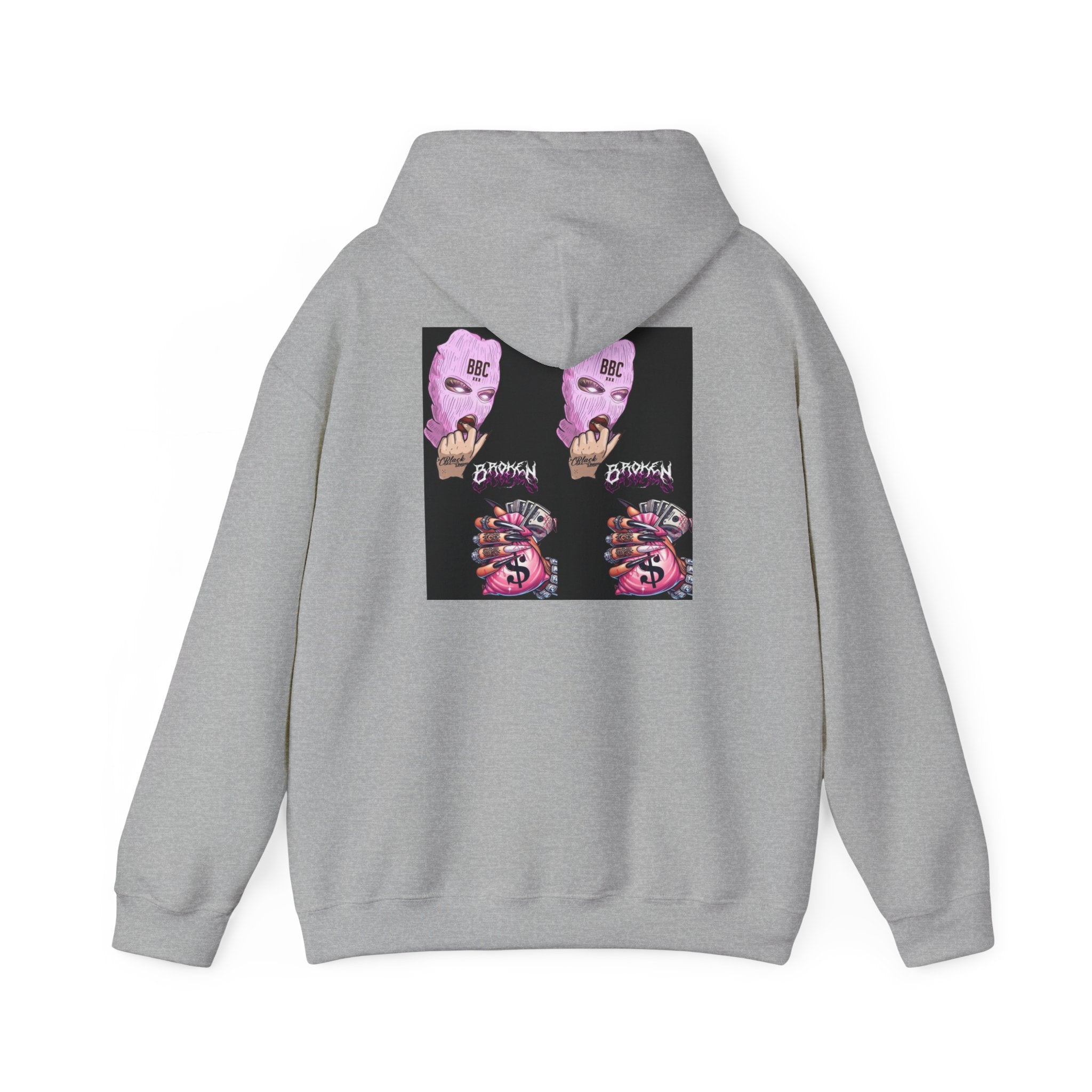 Horror Collage Hoodie — Spooky Pink Skull & Claw Graphic Sweatshirt
