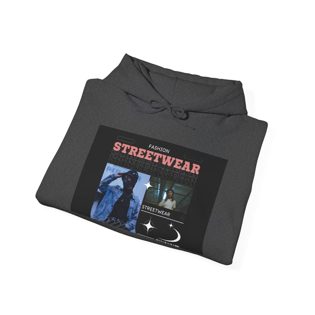Streetwear Graphic Hoodie — Vintage Noir Collage "STREETWEAR" Design
