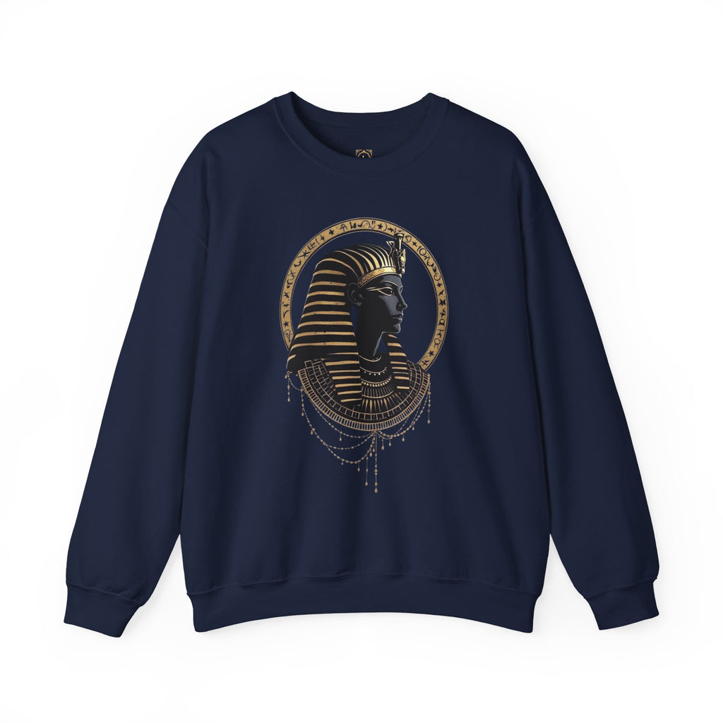 Egyptian Pharaoh Crewneck Sweatshirt — Gold & Black Tutankhamun Profile
