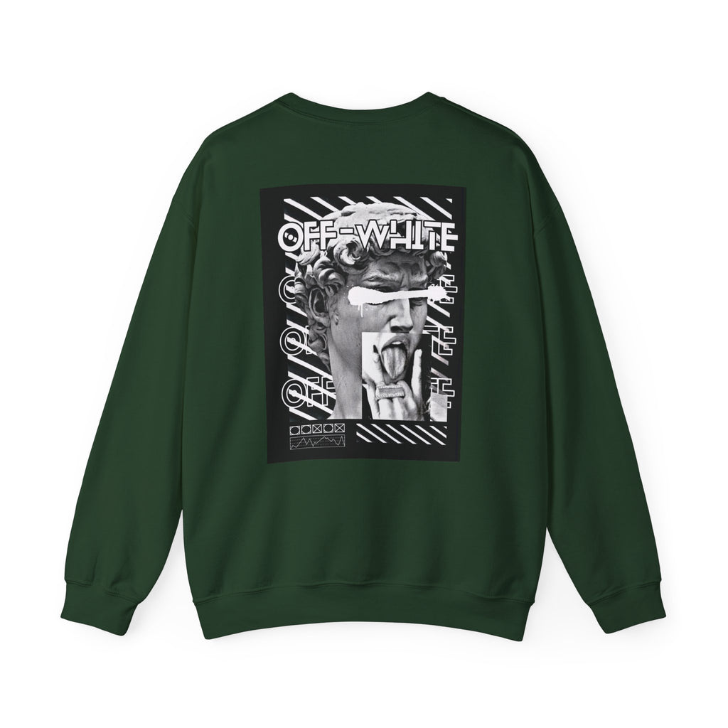 Statue Graphic Crewneck Sweatshirt — 'OFF-WHITE' Monochrome Streetwear Pullover