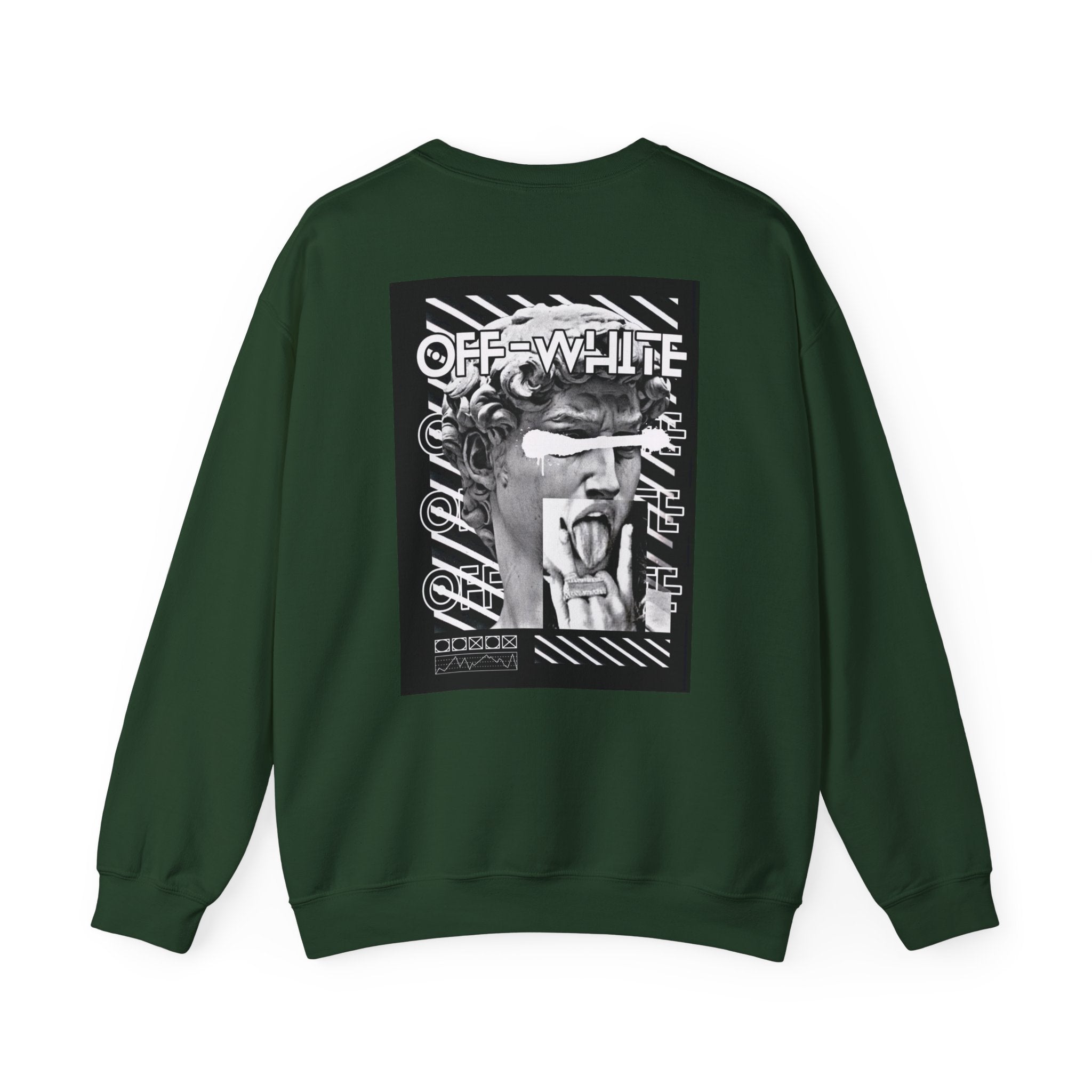 Statue Graphic Crewneck Sweatshirt — 'OFF-WHITE' Monochrome Streetwear Pullover