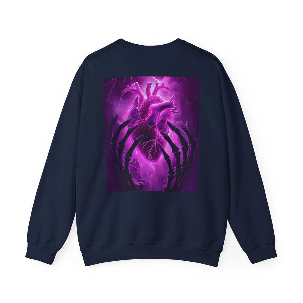 Crewneck Sweatshirt — Purple Lightning Anatomical Heart Graphic
