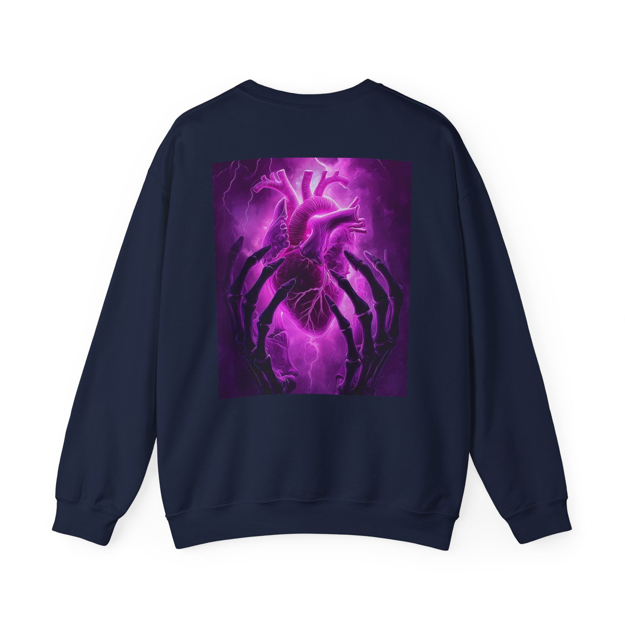 Crewneck Sweatshirt — Purple Lightning Anatomical Heart Graphic