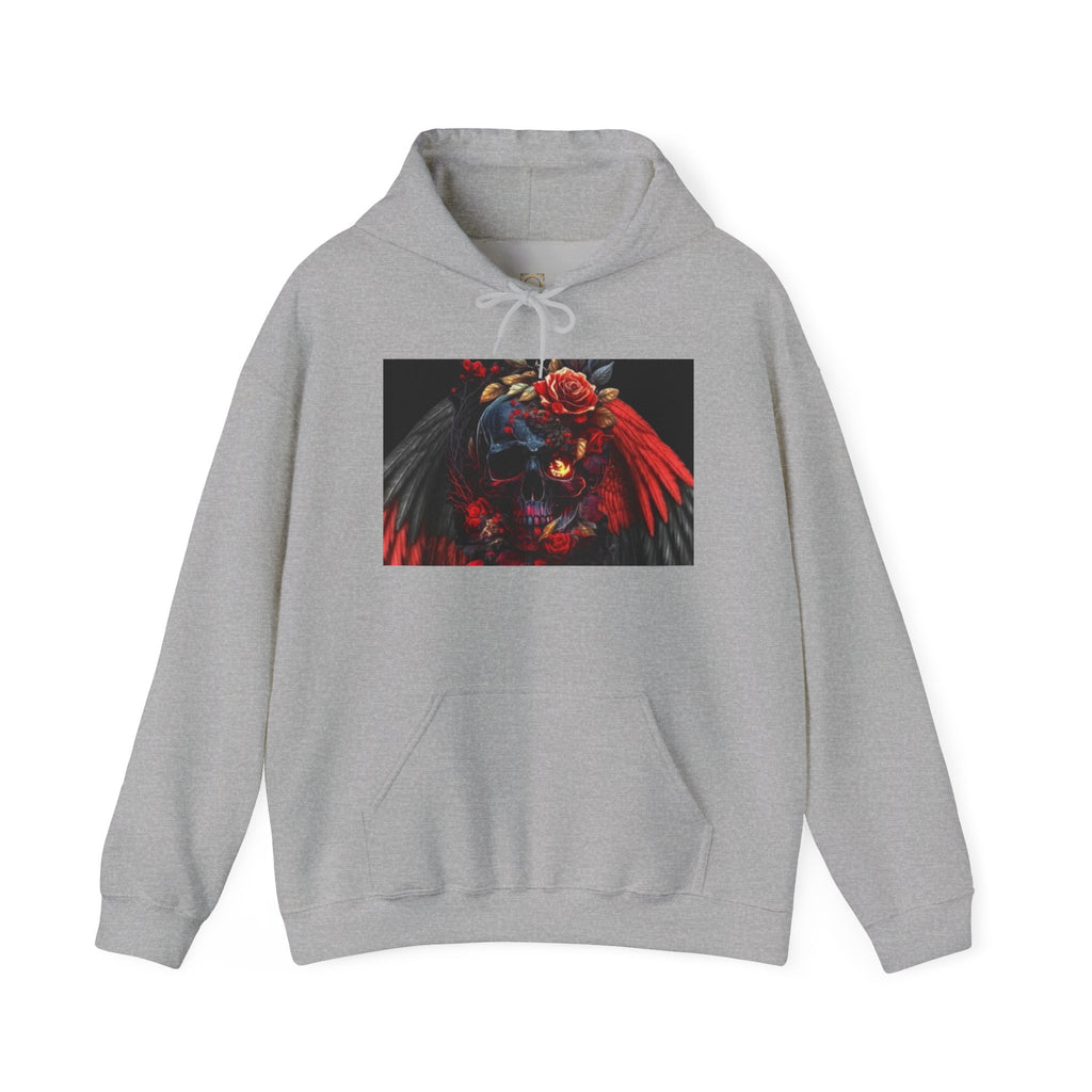 Skull Rose Wings Hoodie — Gothic Floral Skull Pullover