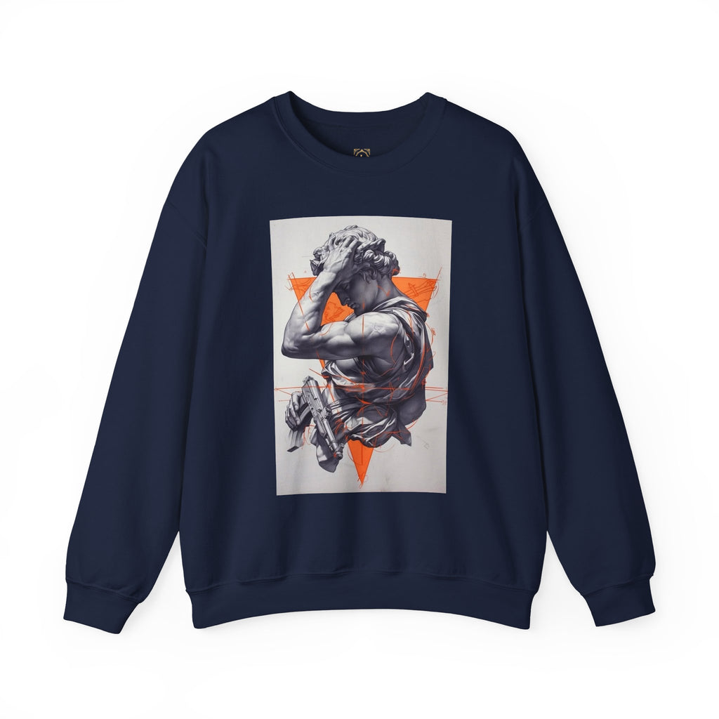 Statue Graphic Sweatshirt — Vintage Sculpture with Orange Triangle