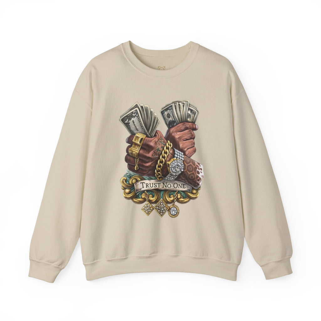 Crewneck Sweatshirt — 'Trust No One' Money Hands Graphic