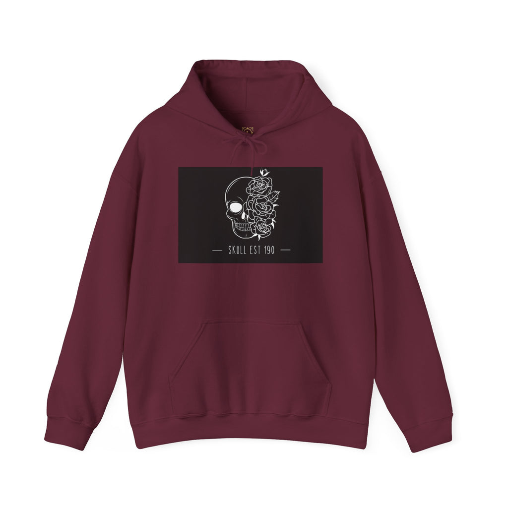 Skull & Roses Hoodie — 'Skull Est 199' Gothic Graphic Pullover