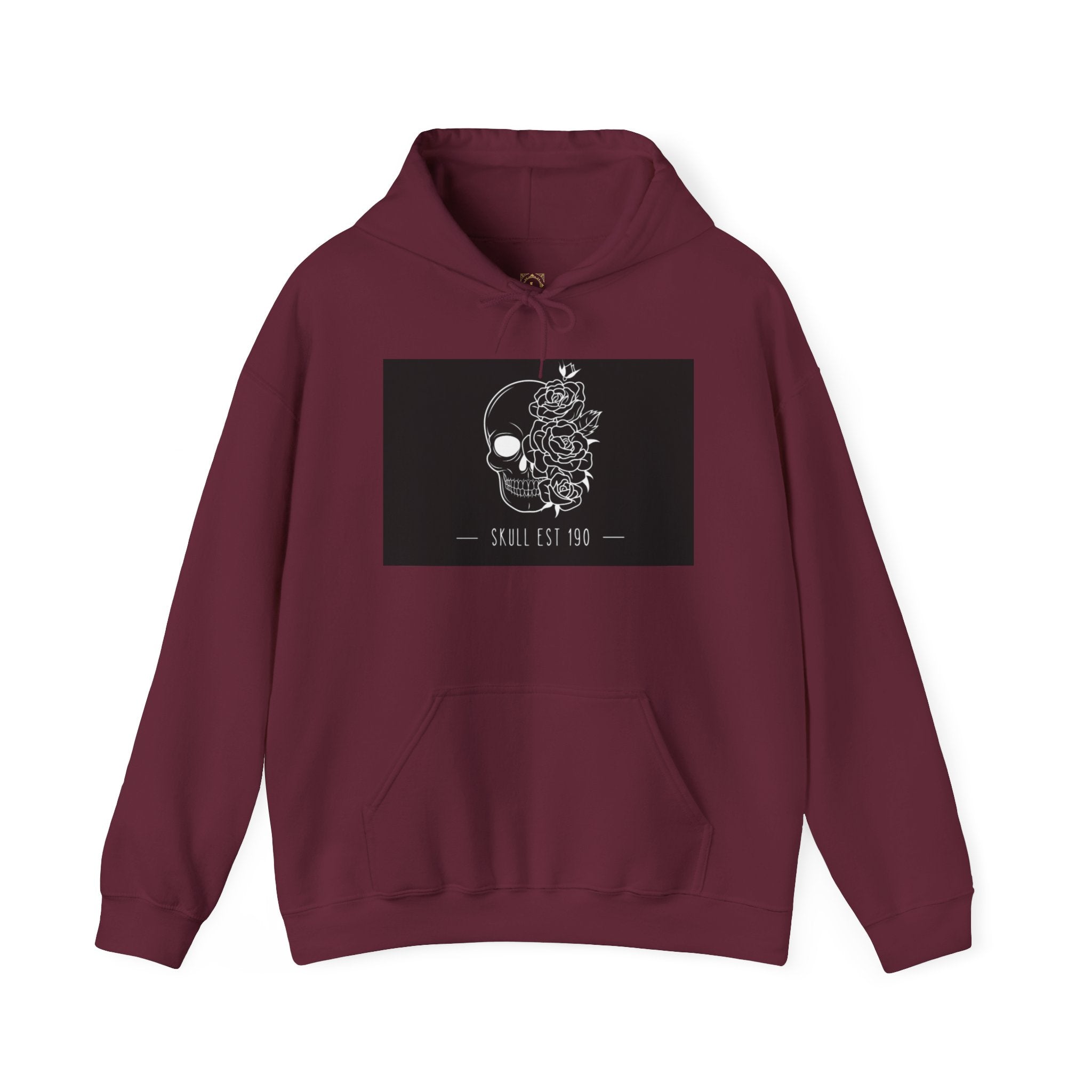 Skull & Roses Hoodie — 'Skull Est 199' Gothic Graphic Pullover