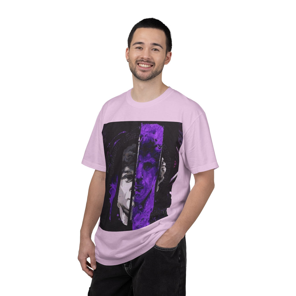 Dramatic Split-Face Graphic T-Shirt — Purple Noir Portrait Tee