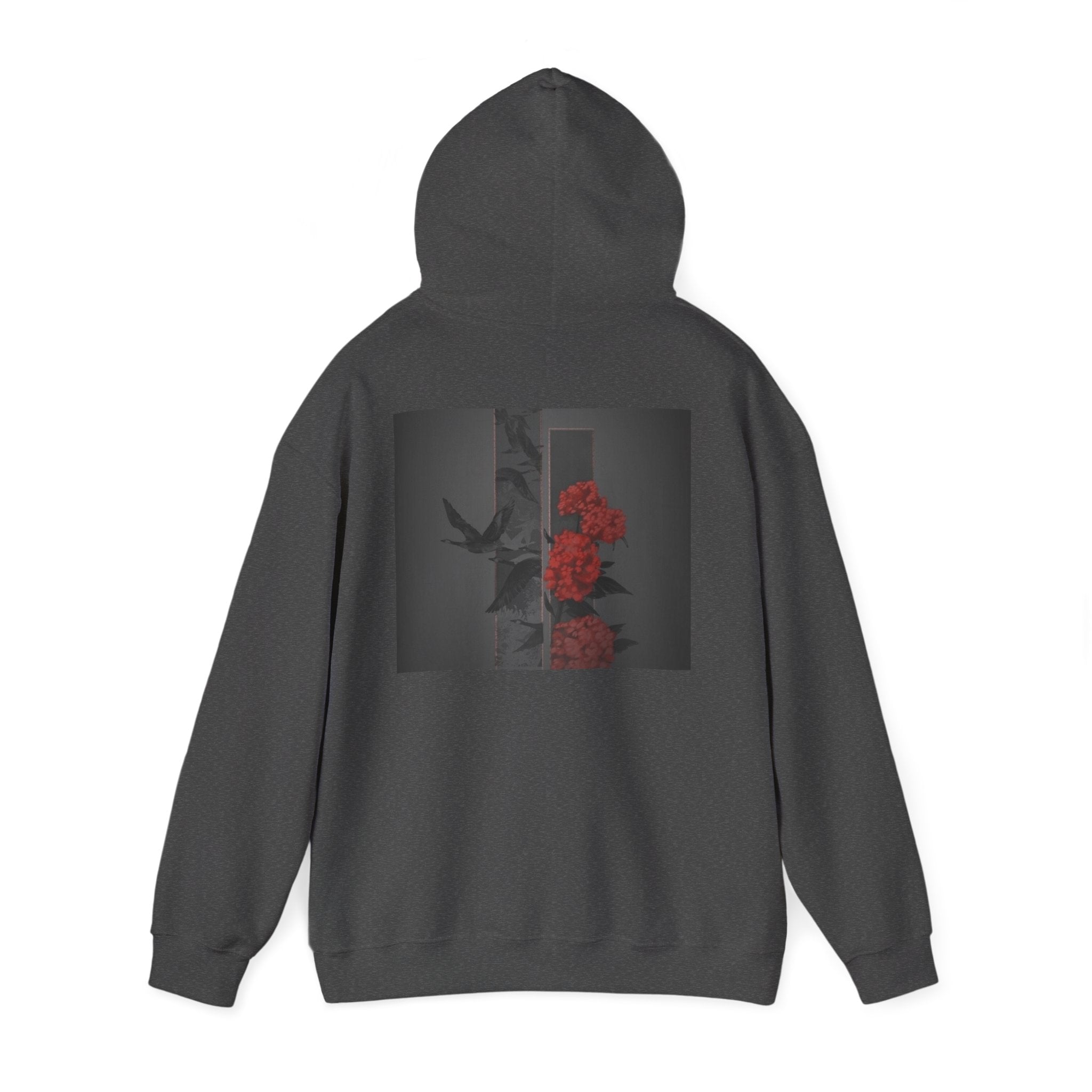 Floral Noir Hoodie — Red Roses on Dark Background
