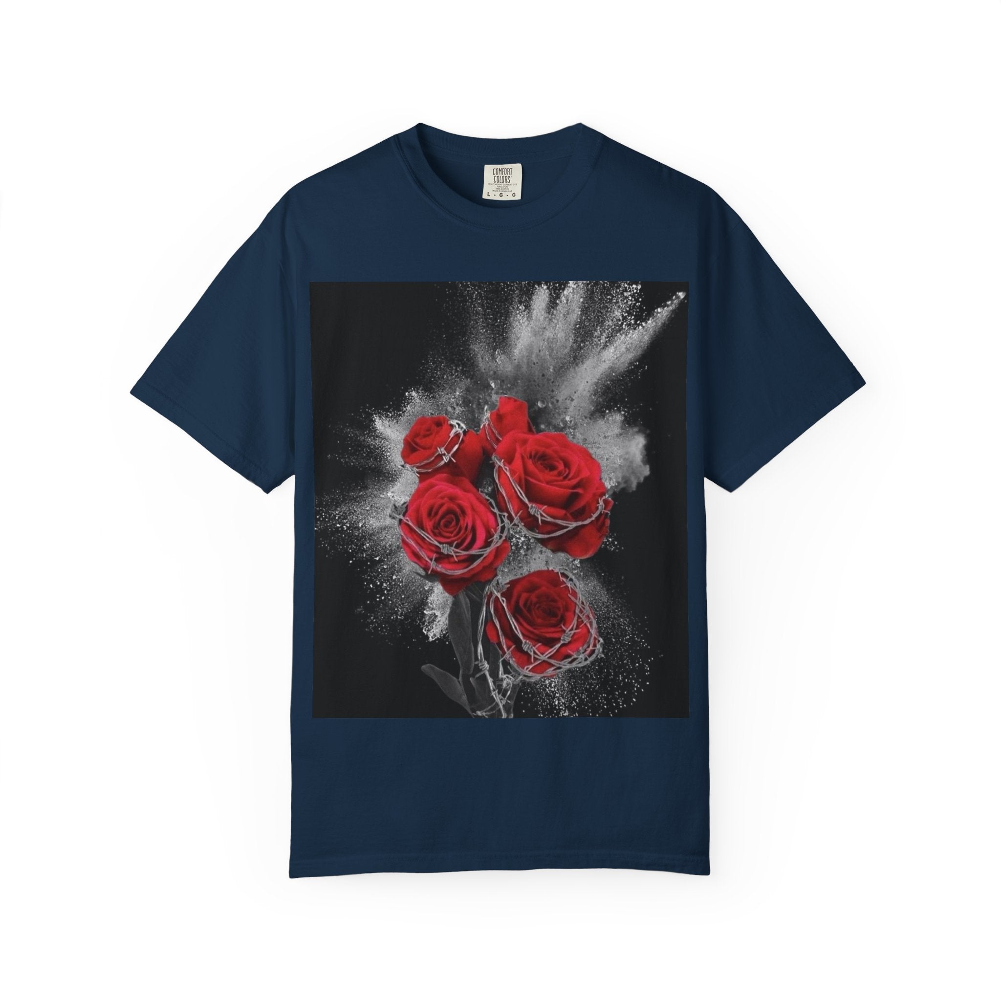 Rose Burst T-Shirt — Red Roses Graphic Tee with 'LEGACIESS' Back Logo