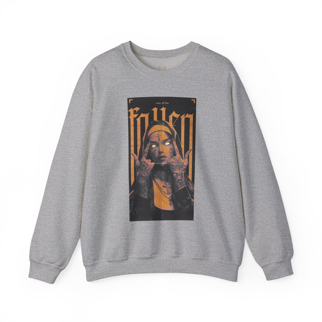 Fallen Gothic Crewneck Sweatshirt — Dark Tattooed Nun Graphic
