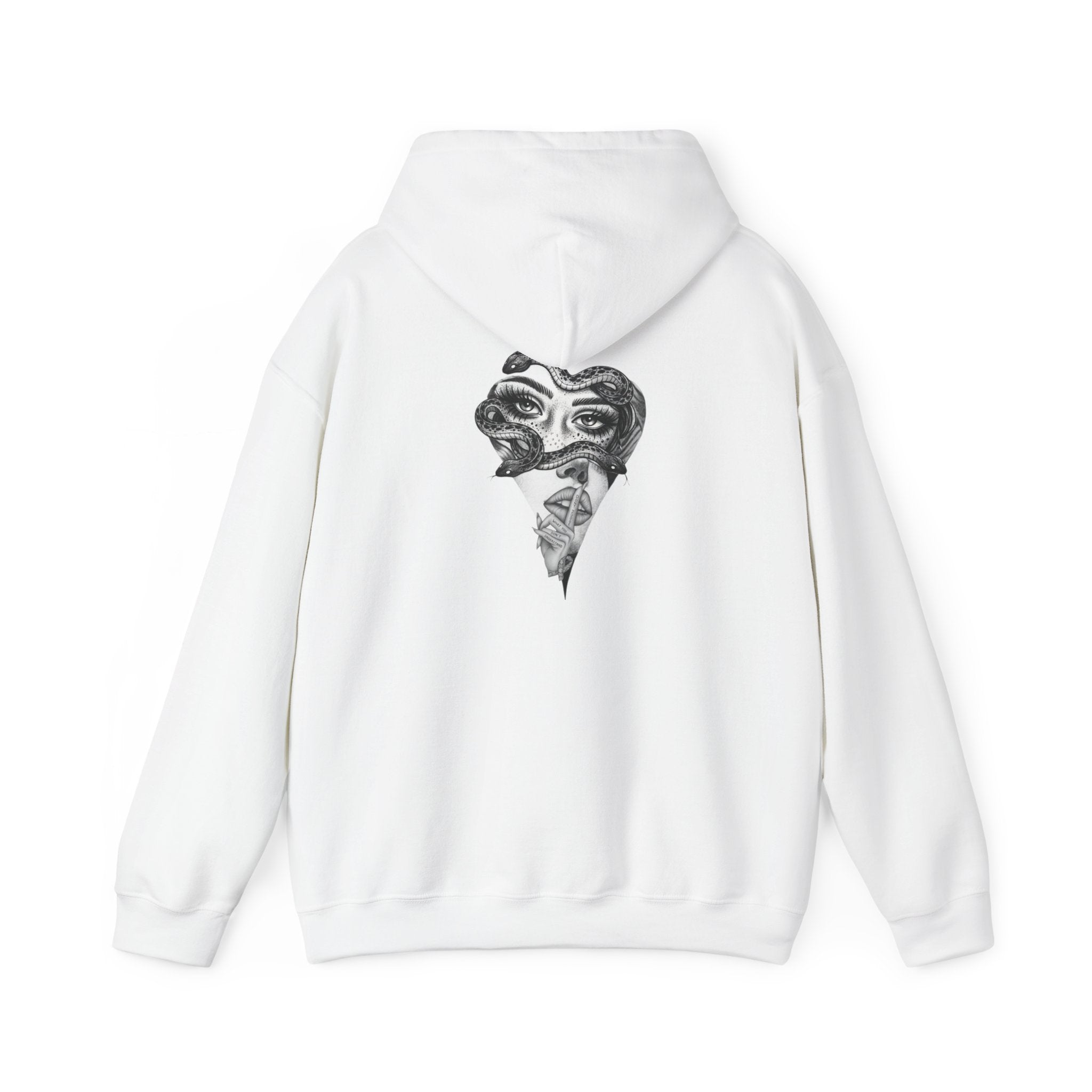 Abstract Heart Mask Hoodie — Surreal Black & White Graphic Pullover