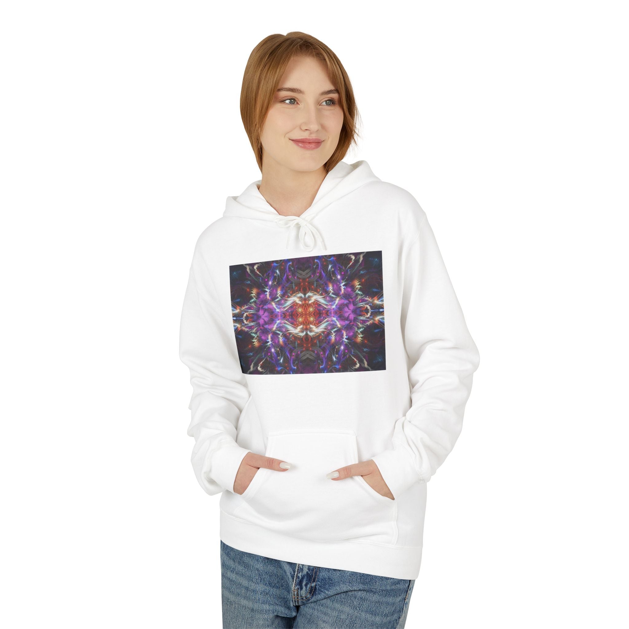 Kaleidoscope Neon Abstract Hoodie — Psychedelic Symmetry Graphic Sweatshirt