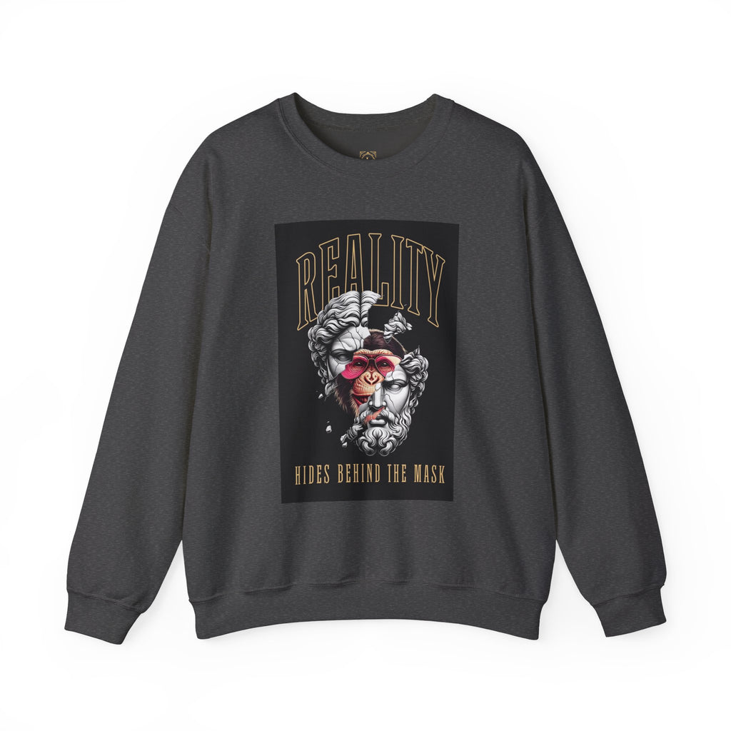Crewneck Sweatshirt — "Reality Hides Behind The Mask" Graphic Pullover
