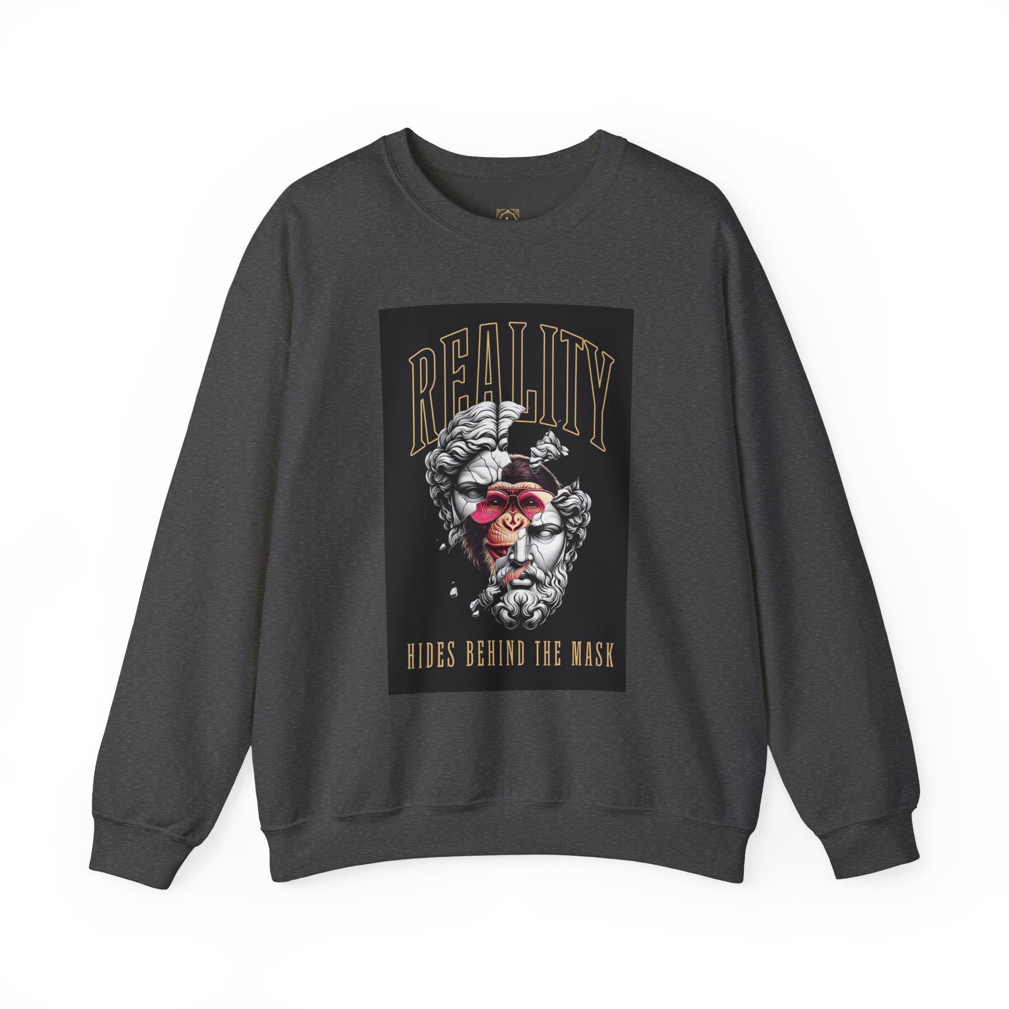 Crewneck Sweatshirt — "Reality Hides Behind The Mask" Graphic Pullover