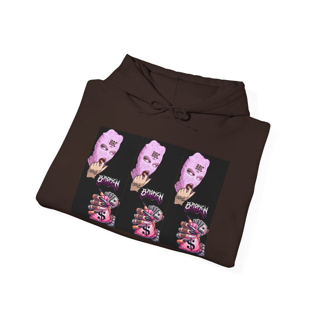 Horror Collage Hoodie — Spooky Pink Skull & Claw Graphic Sweatshirt