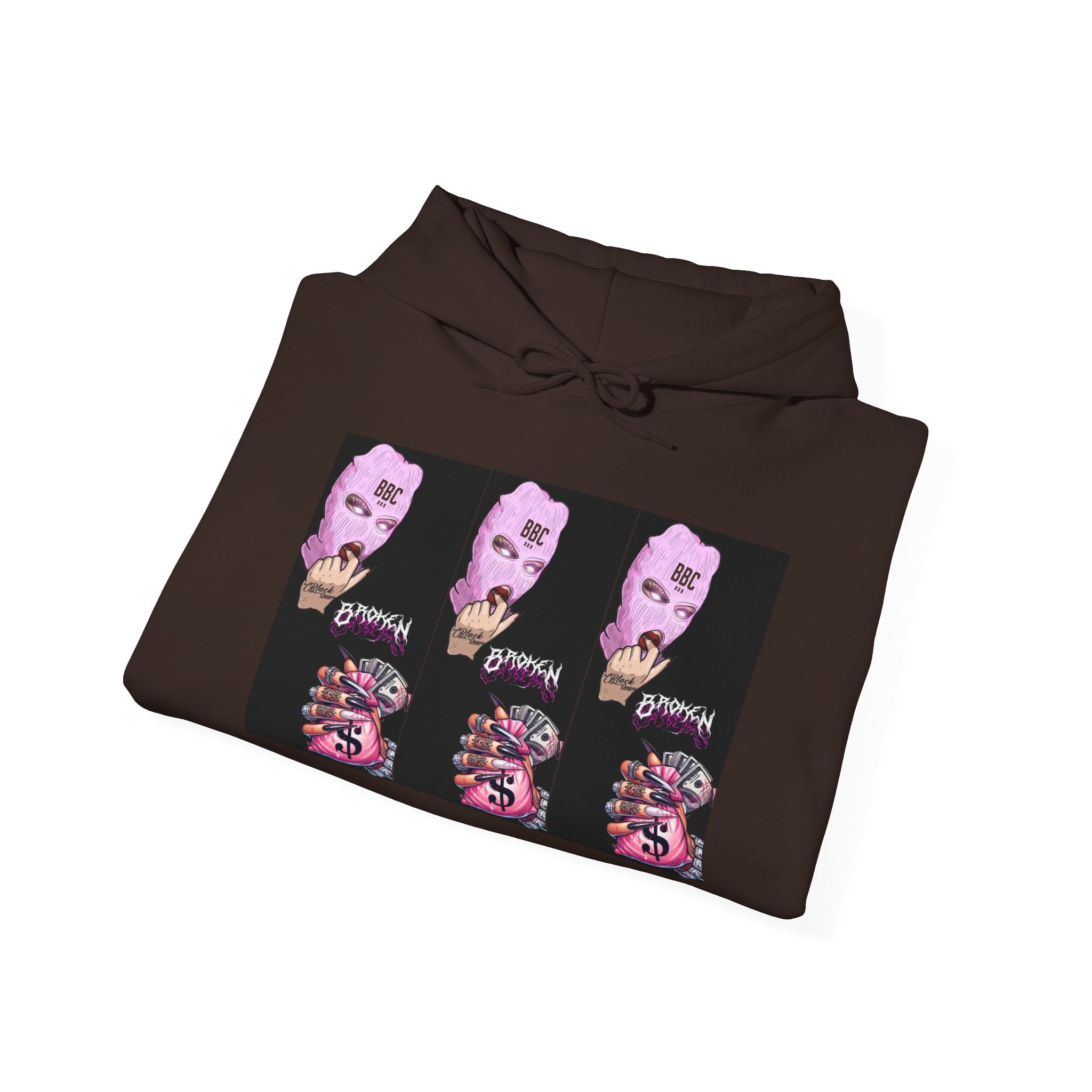 Horror Collage Hoodie — Spooky Pink Skull & Claw Graphic Sweatshirt