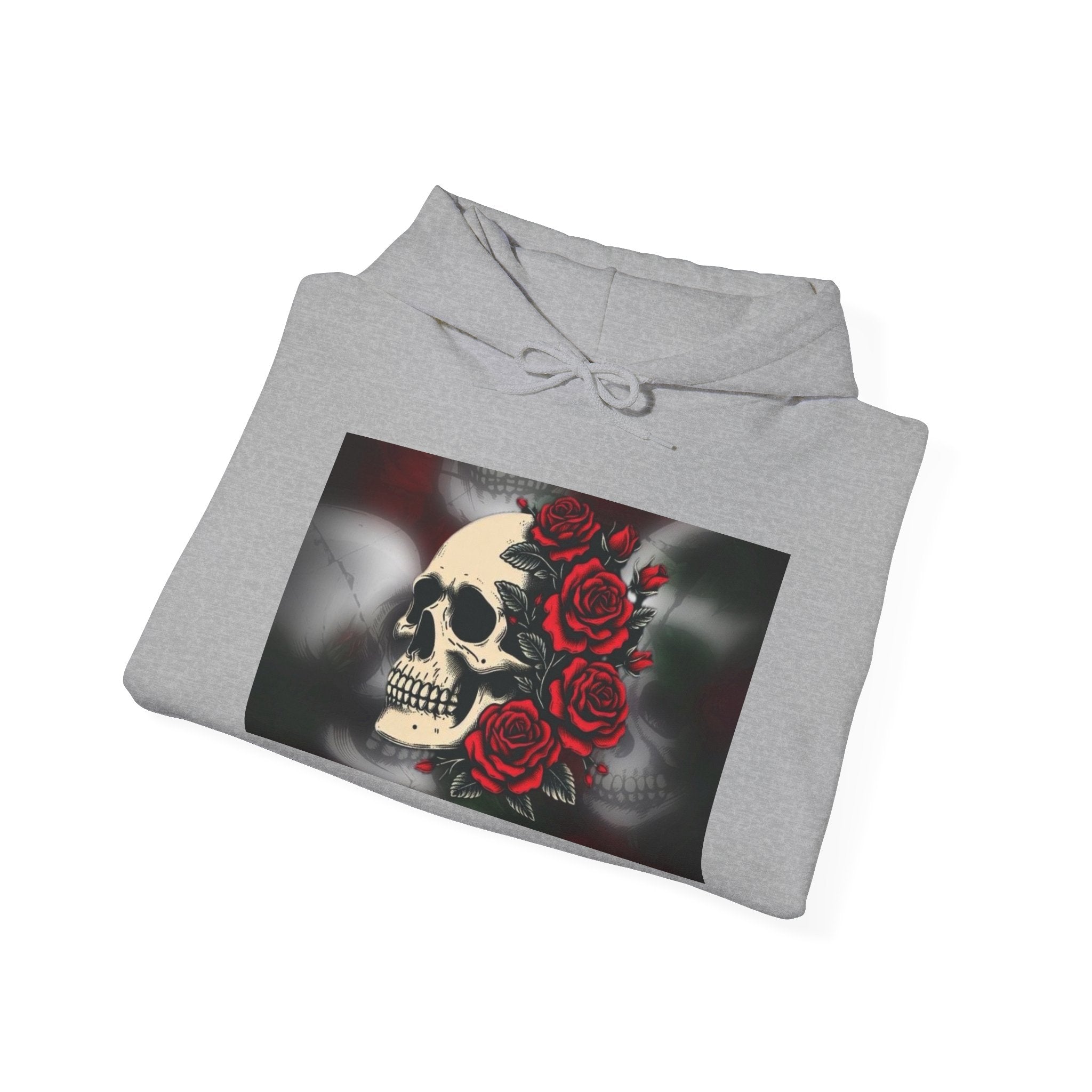 Skull with Red Roses Hoodie — Gothic Floral Skull Sweatshirt