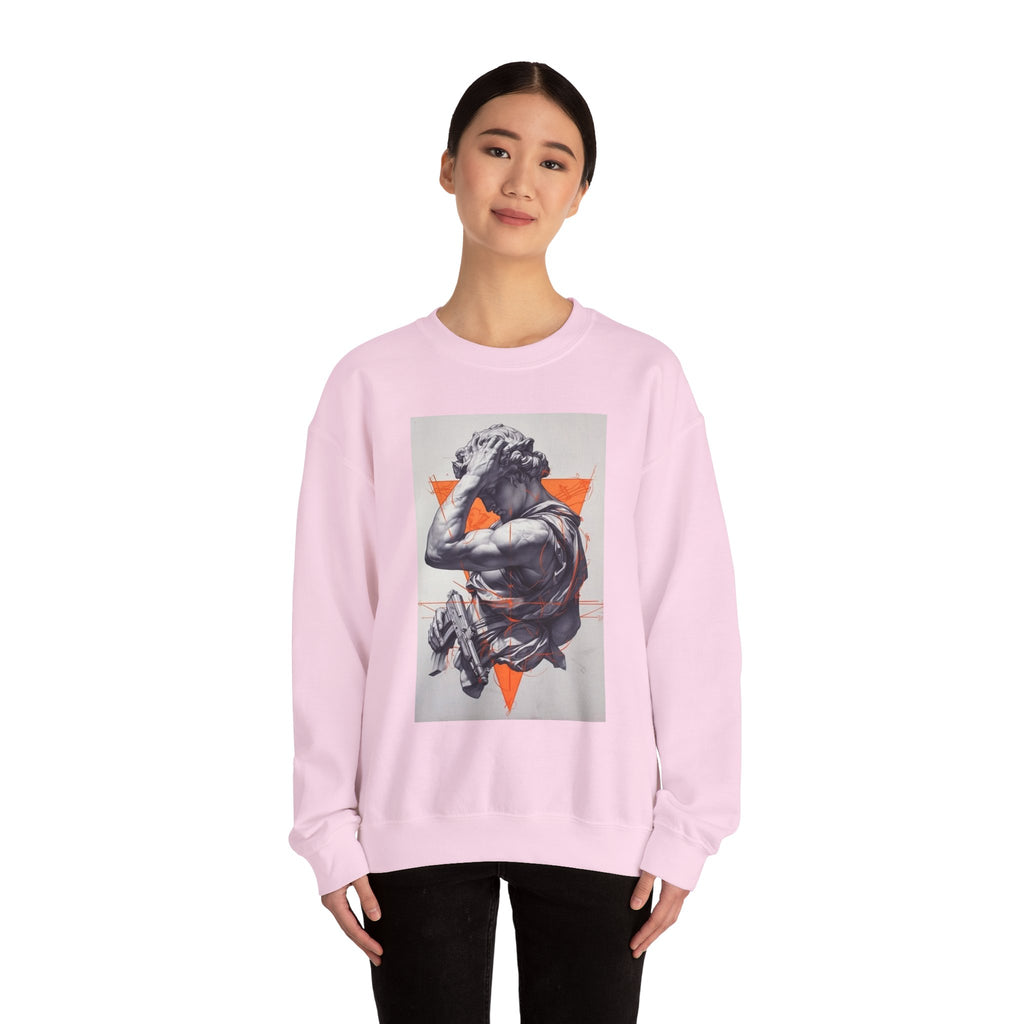 Statue Graphic Sweatshirt — Vintage Sculpture with Orange Triangle