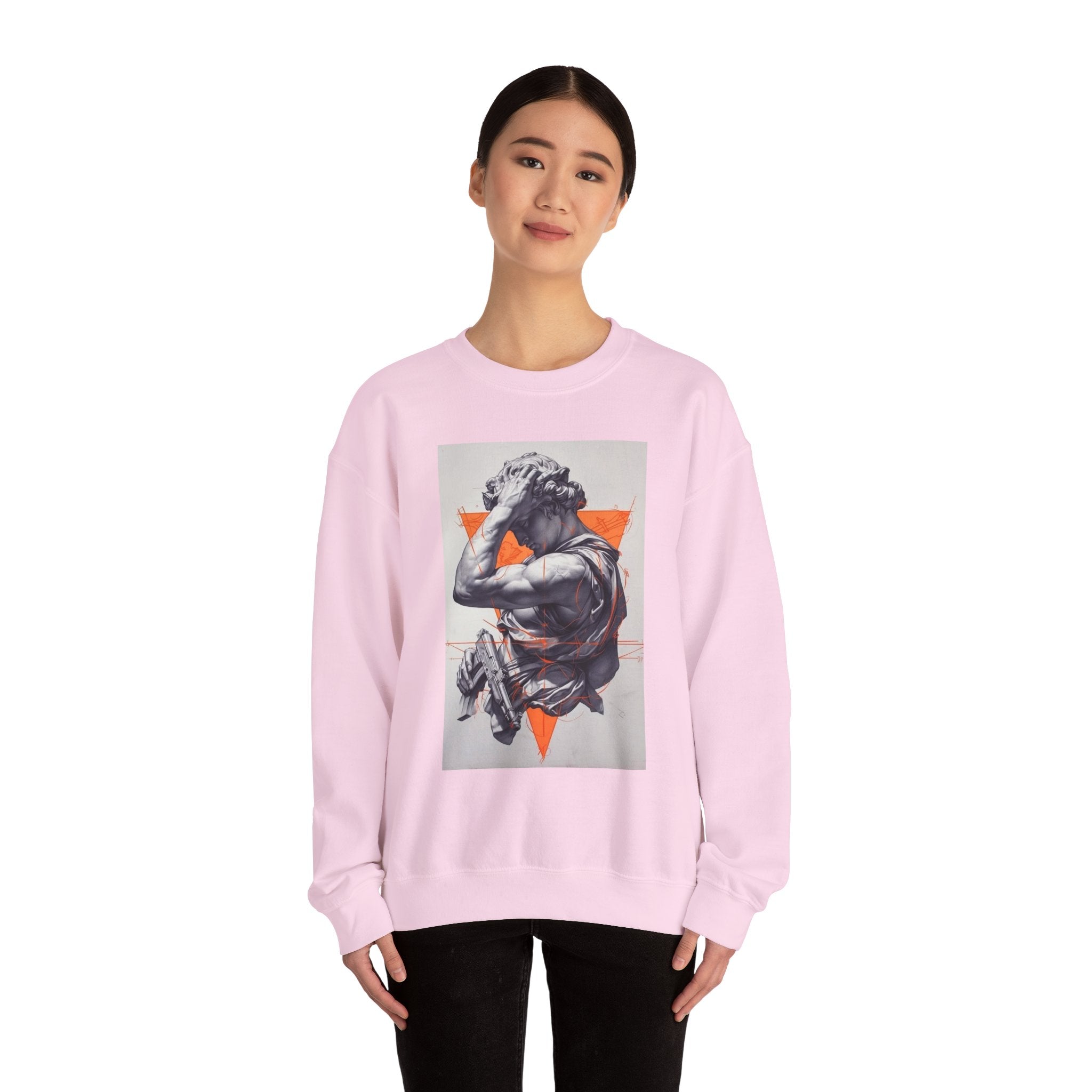 Statue Graphic Sweatshirt — Vintage Sculpture with Orange Triangle