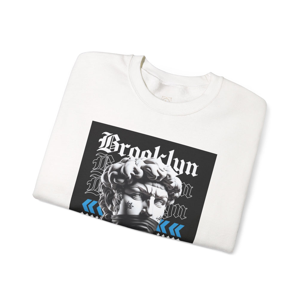 Crewneck Sweatshirt — 'Brooklyn' Statue Graphic with “Fuck the Rules” Streetwear Slogan