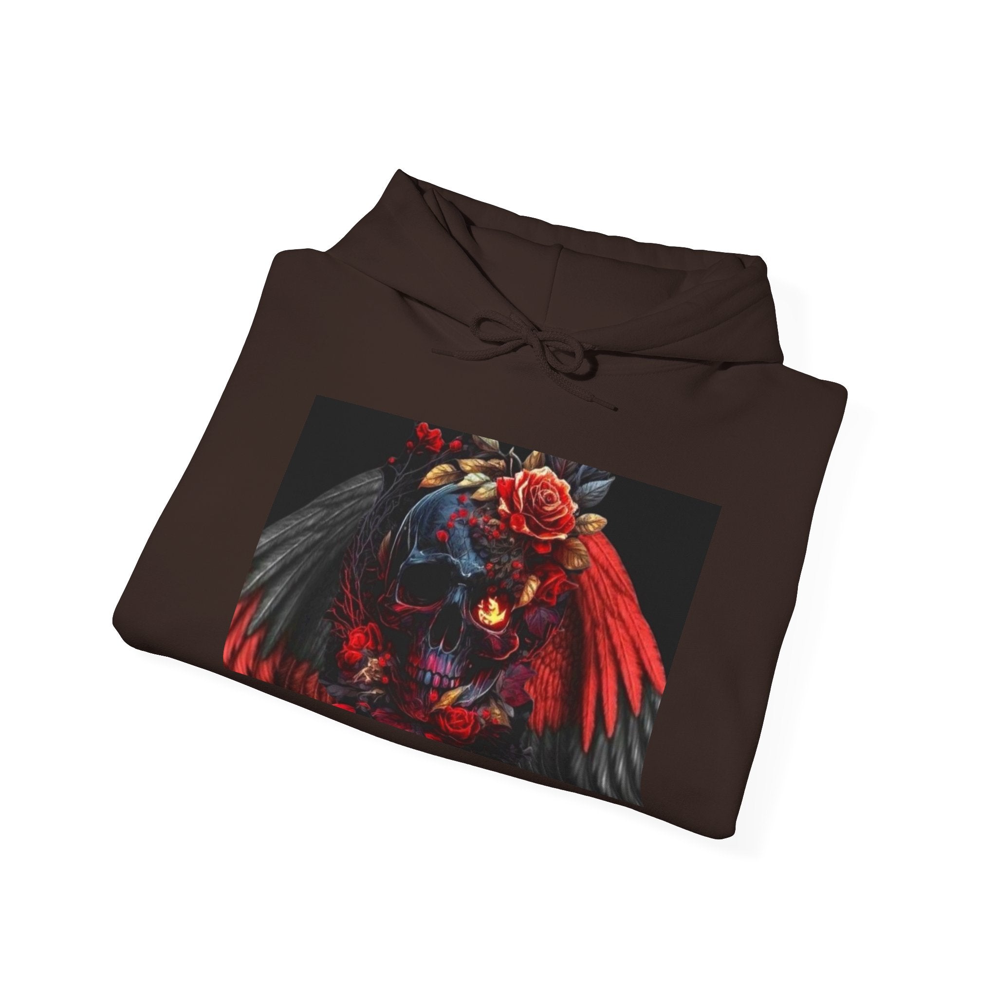 Skull Rose Wings Hoodie — Gothic Floral Skull Pullover
