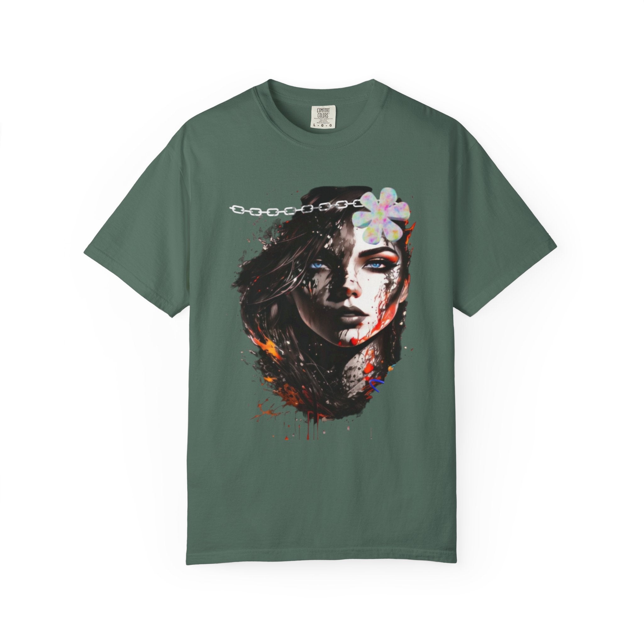 Artistic Femme Portrait T-Shirt — Watercolor Floral Face Graphic Tee