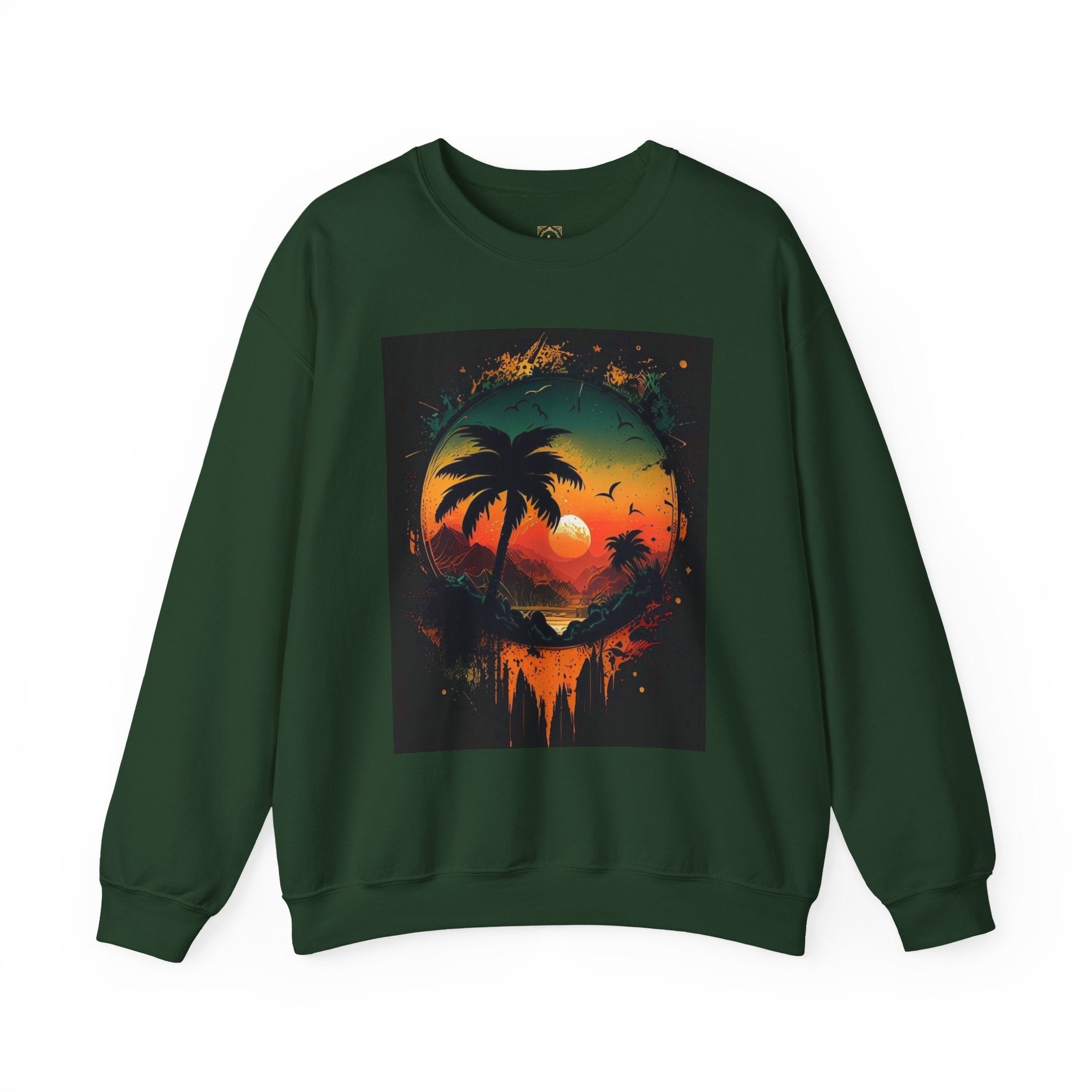 Sunset Island Sweatshirt — Tropical Palm Sunset Crewneck