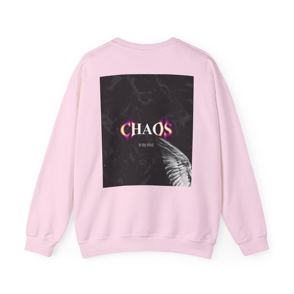 Chaos Graphic Crewneck Sweatshirt — "CHAOS in my mind" Gothic Wing Design