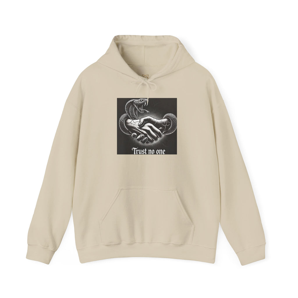 Trust No One Hoodie — Snake Handshake Graphic Hoodie