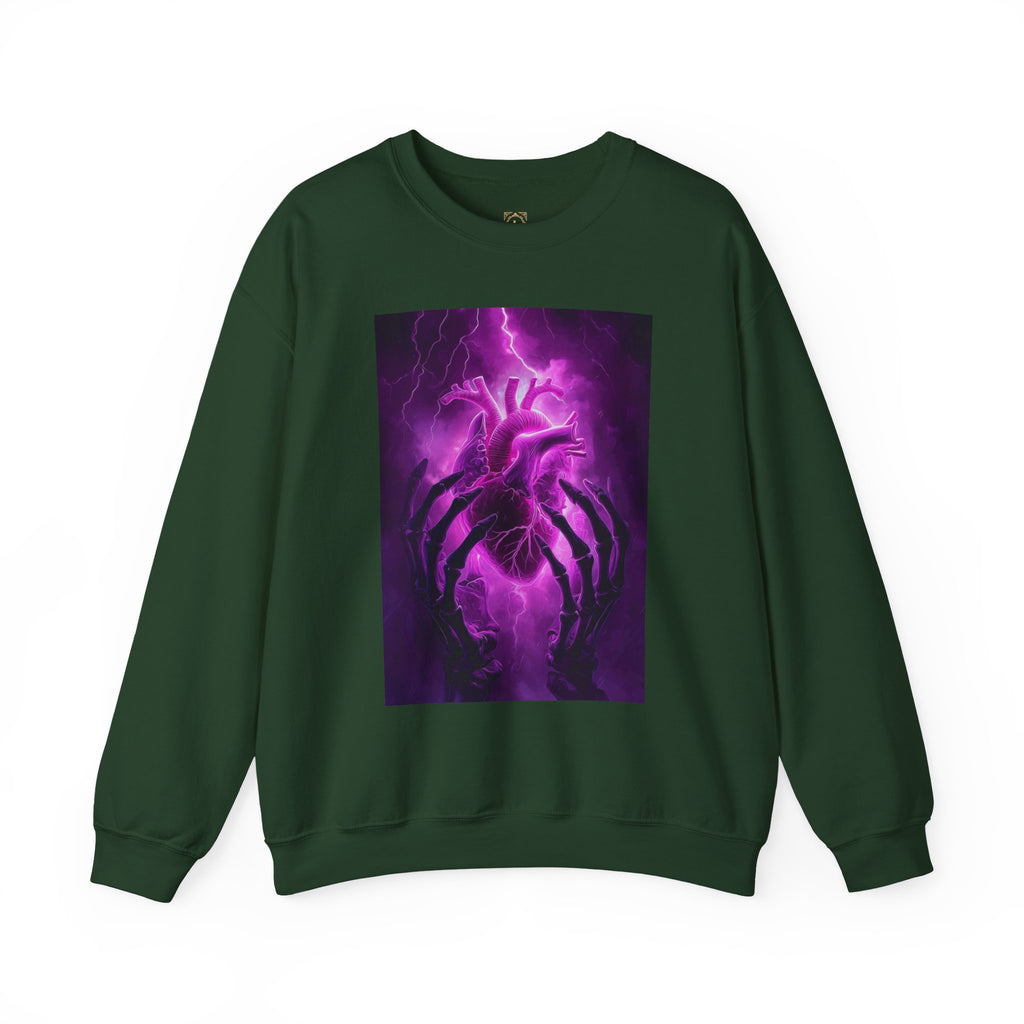 Crewneck Sweatshirt — Purple Lightning Anatomical Heart Graphic