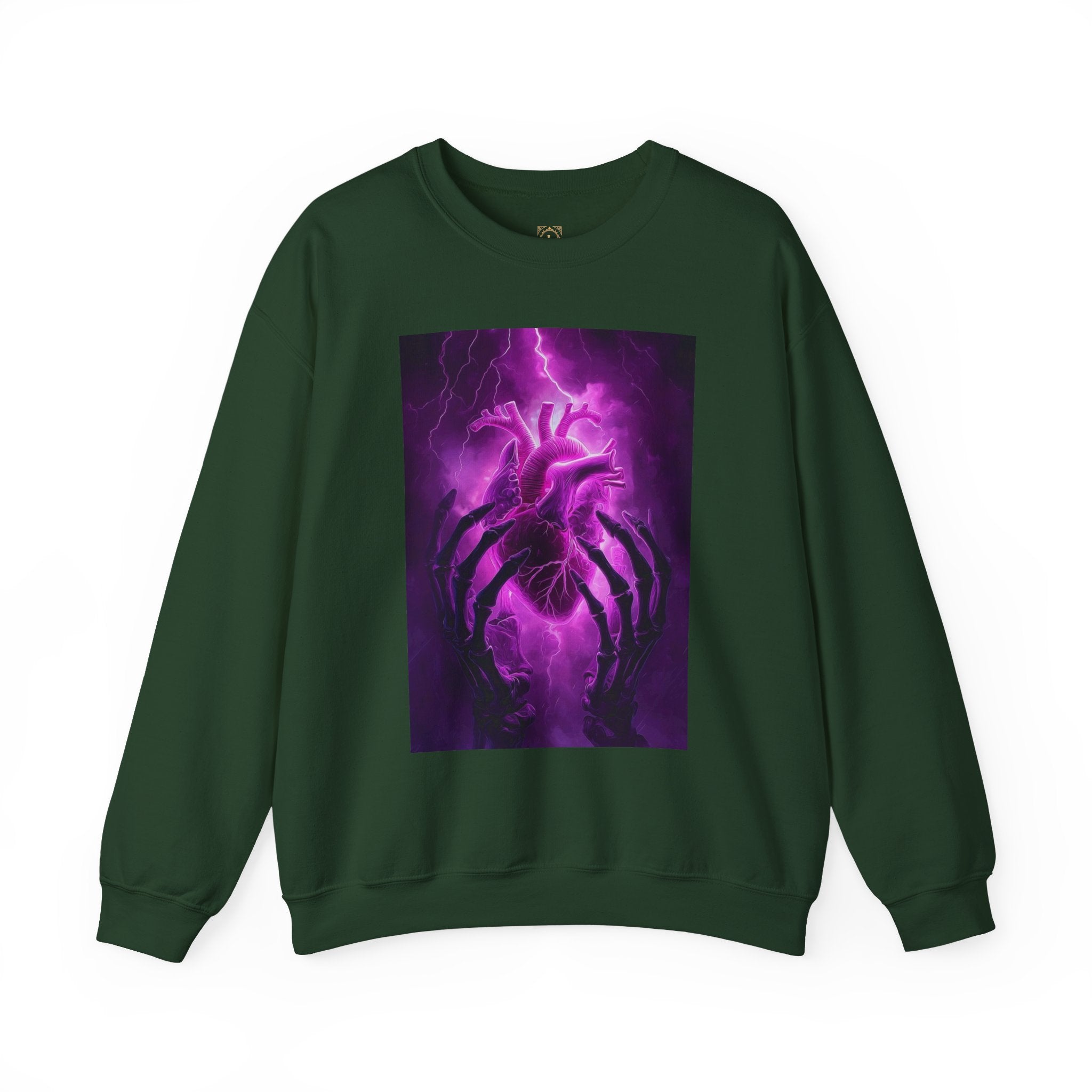 Crewneck Sweatshirt — Purple Lightning Anatomical Heart Graphic