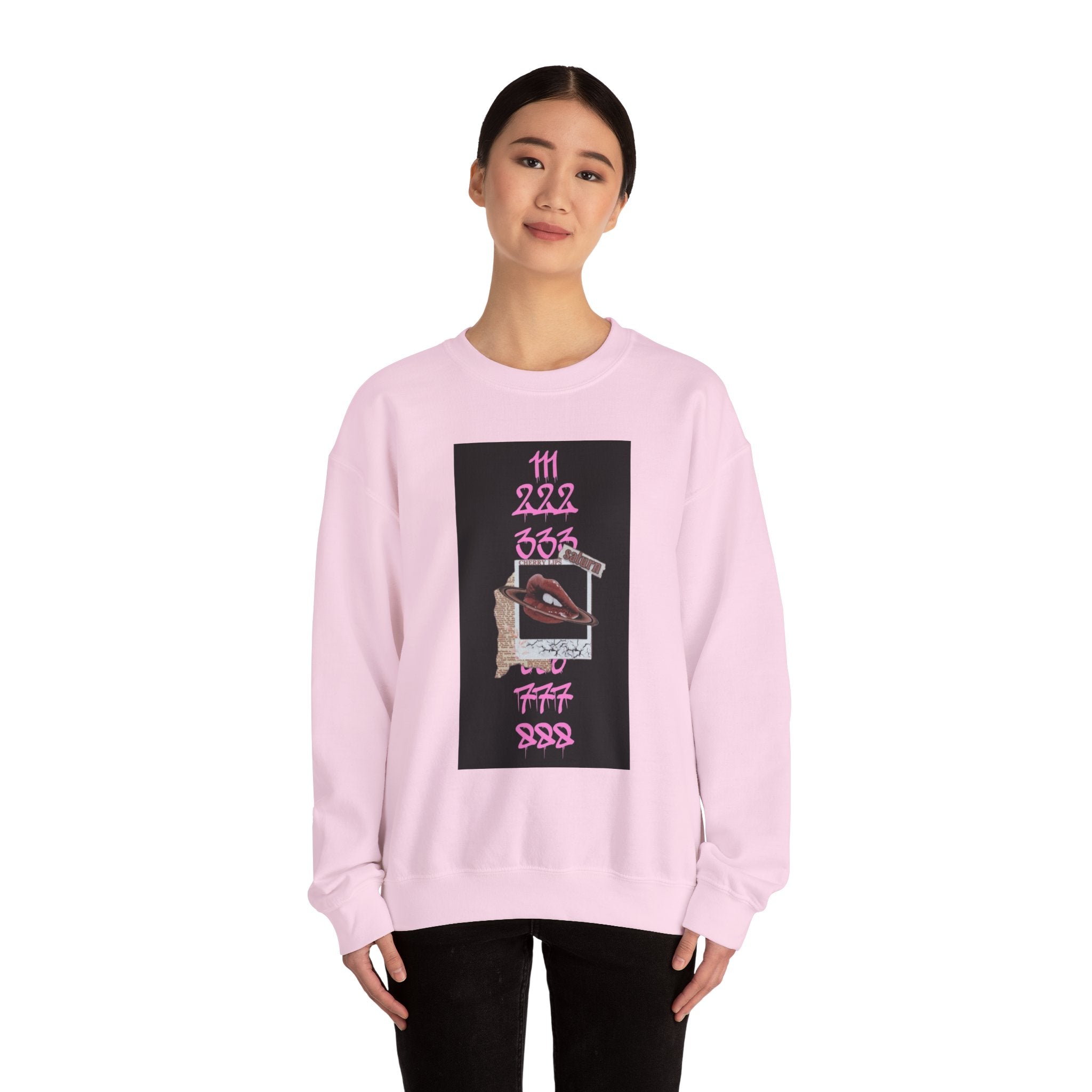 Crewneck Sweatshirt — Vintage Phone Collage with Pink Numbers & 'LEGACIESS' Back Logo