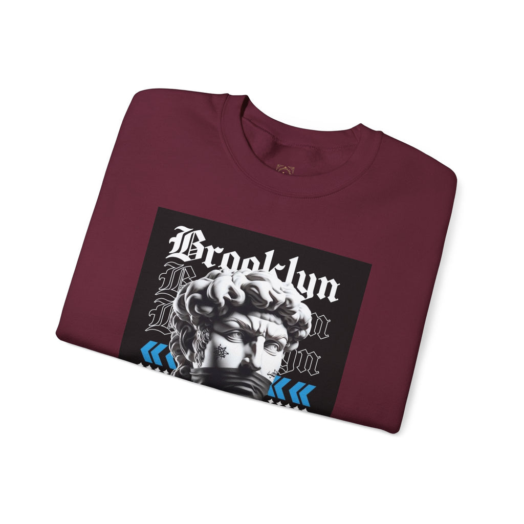 Crewneck Sweatshirt — 'Brooklyn' Statue Graphic with “Fuck the Rules” Streetwear Slogan