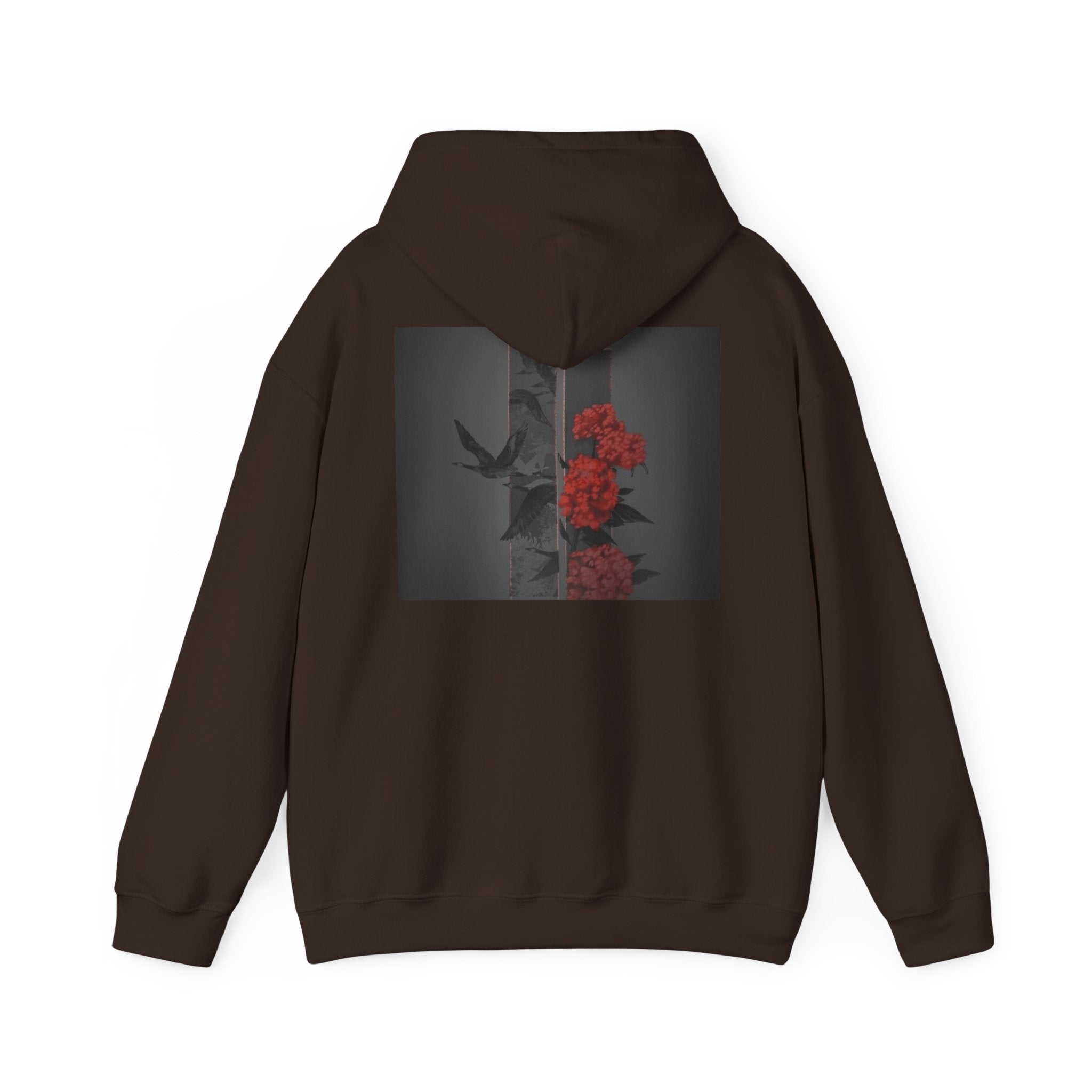 Floral Noir Hoodie — Red Roses on Dark Background