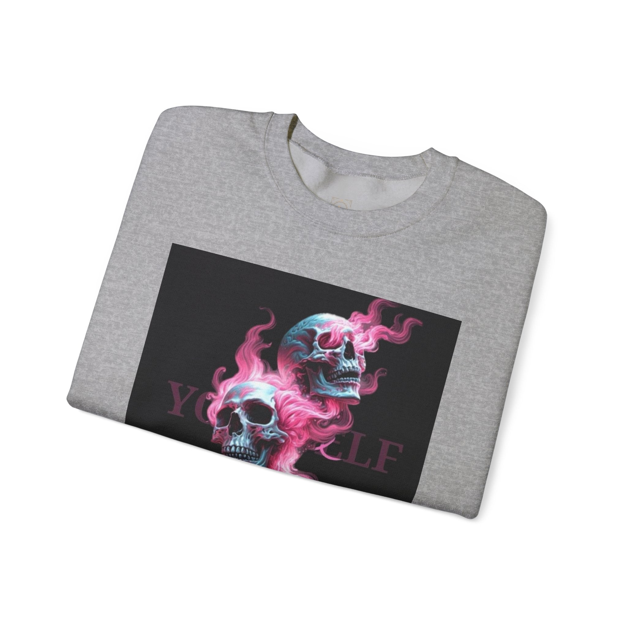 Skull Smoke Crewneck Sweatshirt — Neon Pink & Blue Gothic Graphic