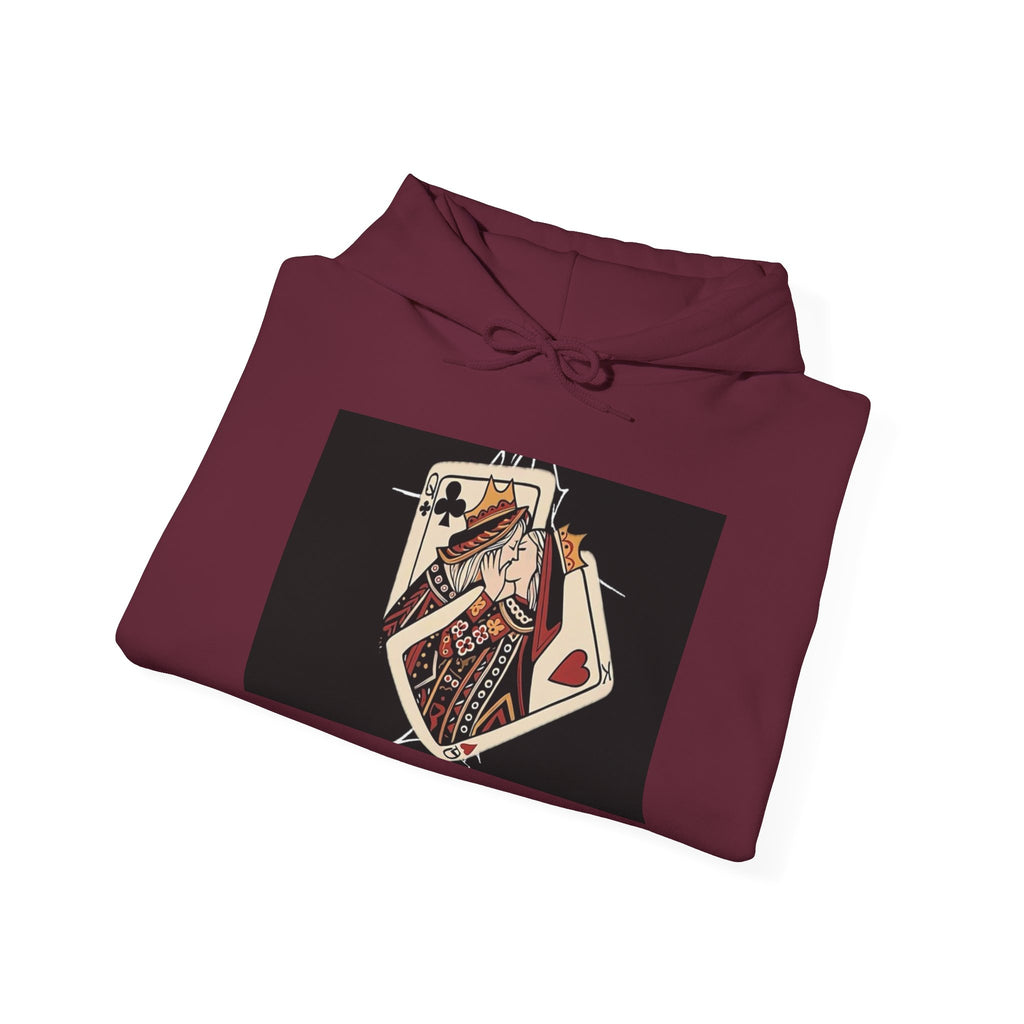 Queen of Hearts Playing Card Hoodie — Vintage Tattoo Style Card Art