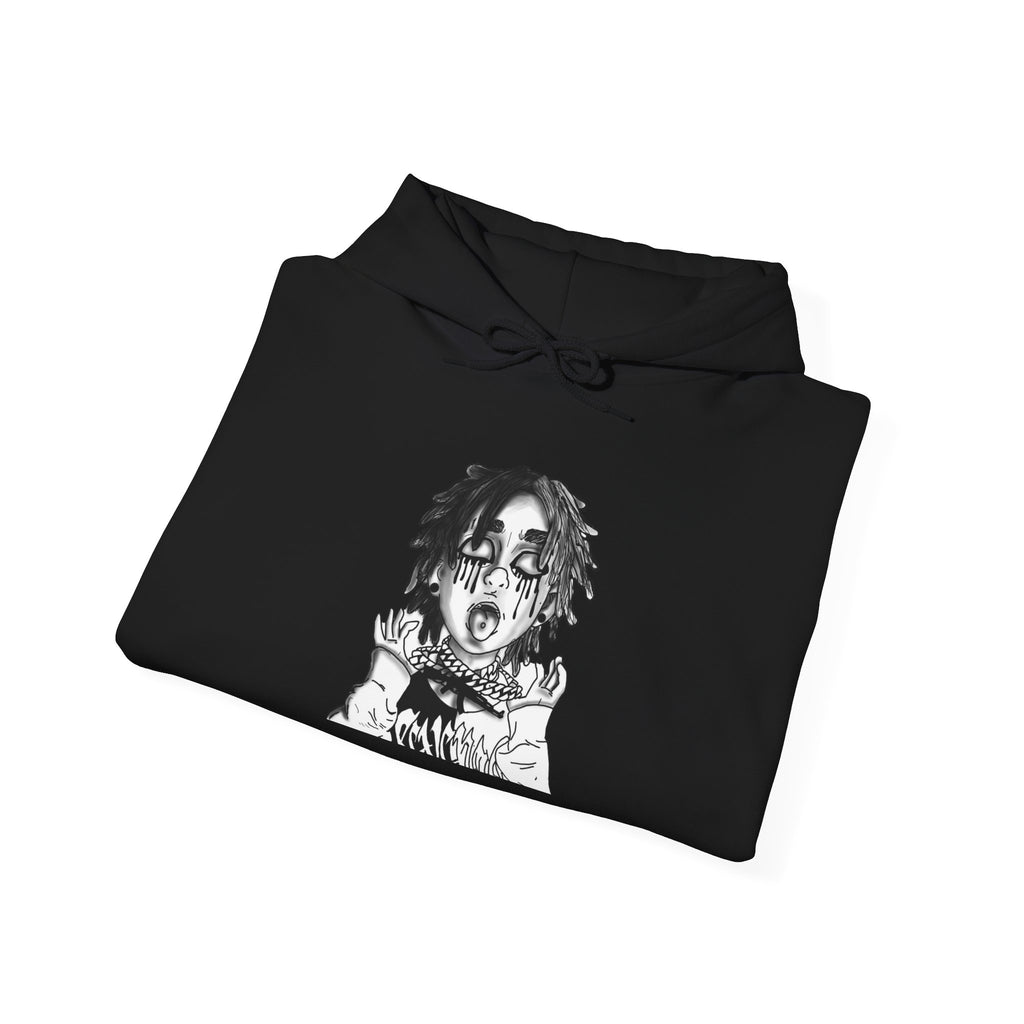 Horror Manga Hoodie — Black & White Creepy Portrait Pullover