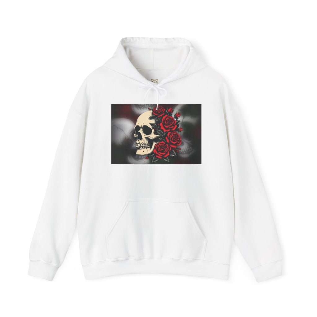 Skull with Red Roses Hoodie — Gothic Floral Skull Sweatshirt